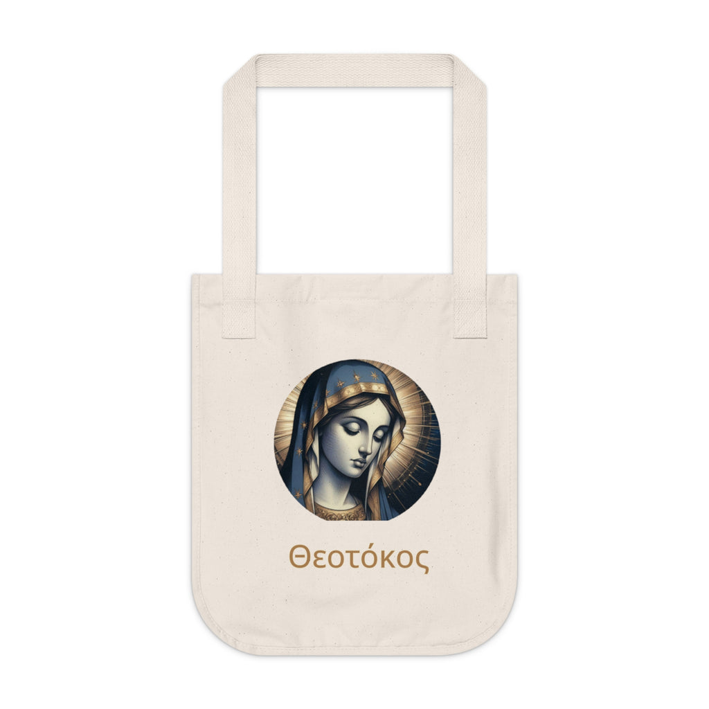 Organic Canvas Tote Bag with Theotokos Design, Eco-Friendly Shopping Bag, Religious Art Tote, Christmastime Gift, Inspirational Gift