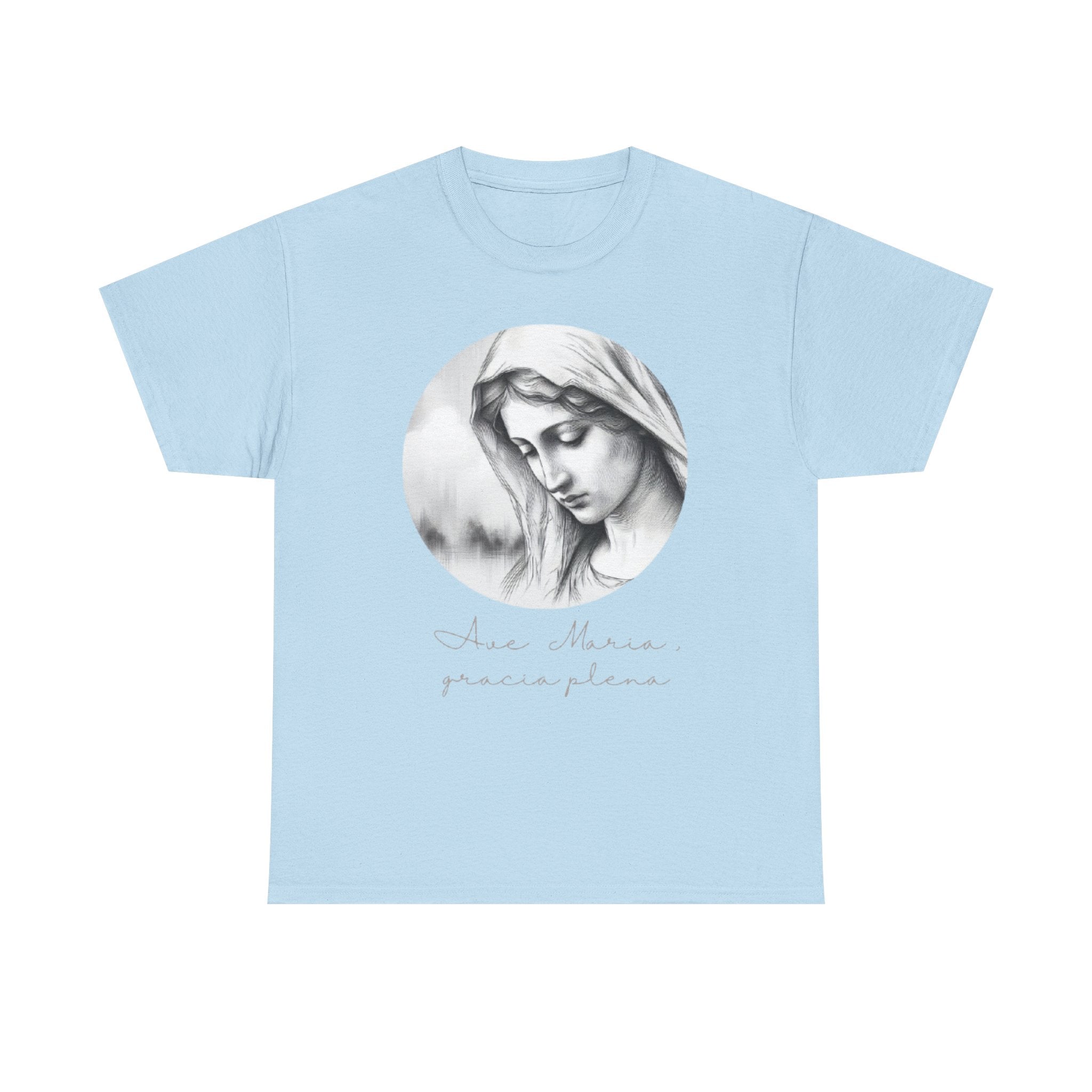 T-Shirt — Vintage Madonna Portrait Tee with 'Ave Maria' Script