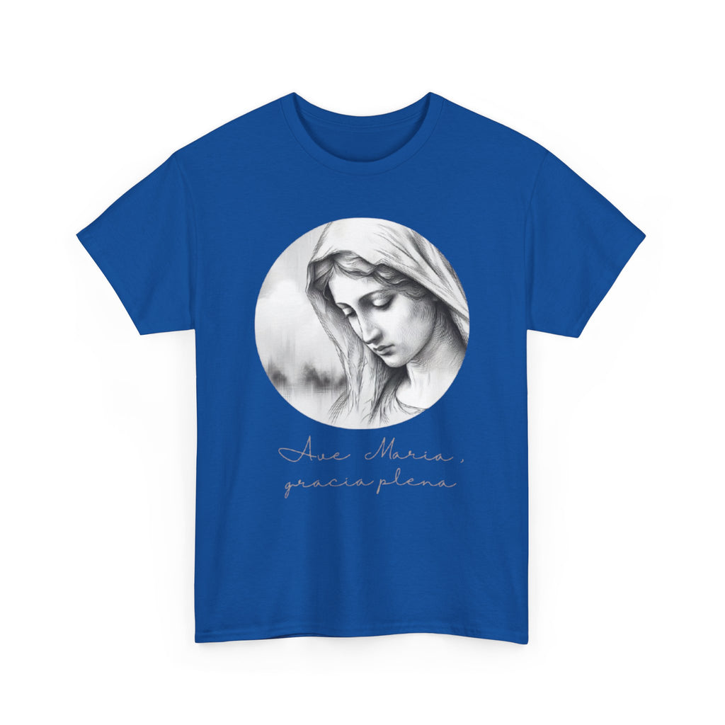 T-Shirt — Vintage Madonna Portrait Tee with 'Ave Maria' Script