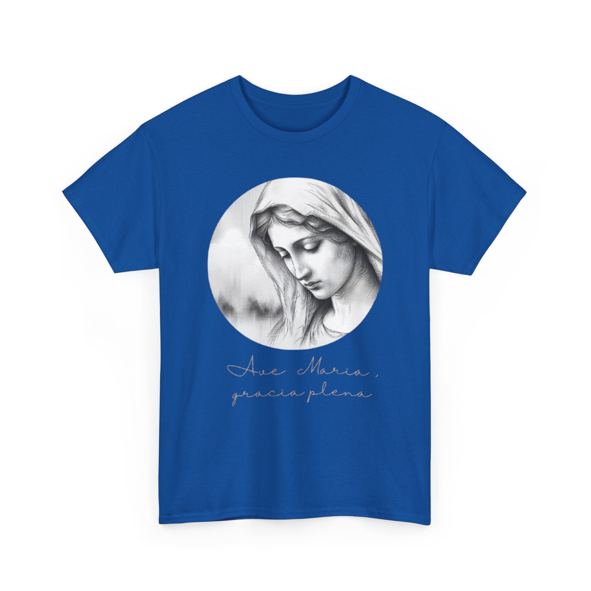T-Shirt — Vintage Madonna Portrait Tee with 'Ave Maria' Script