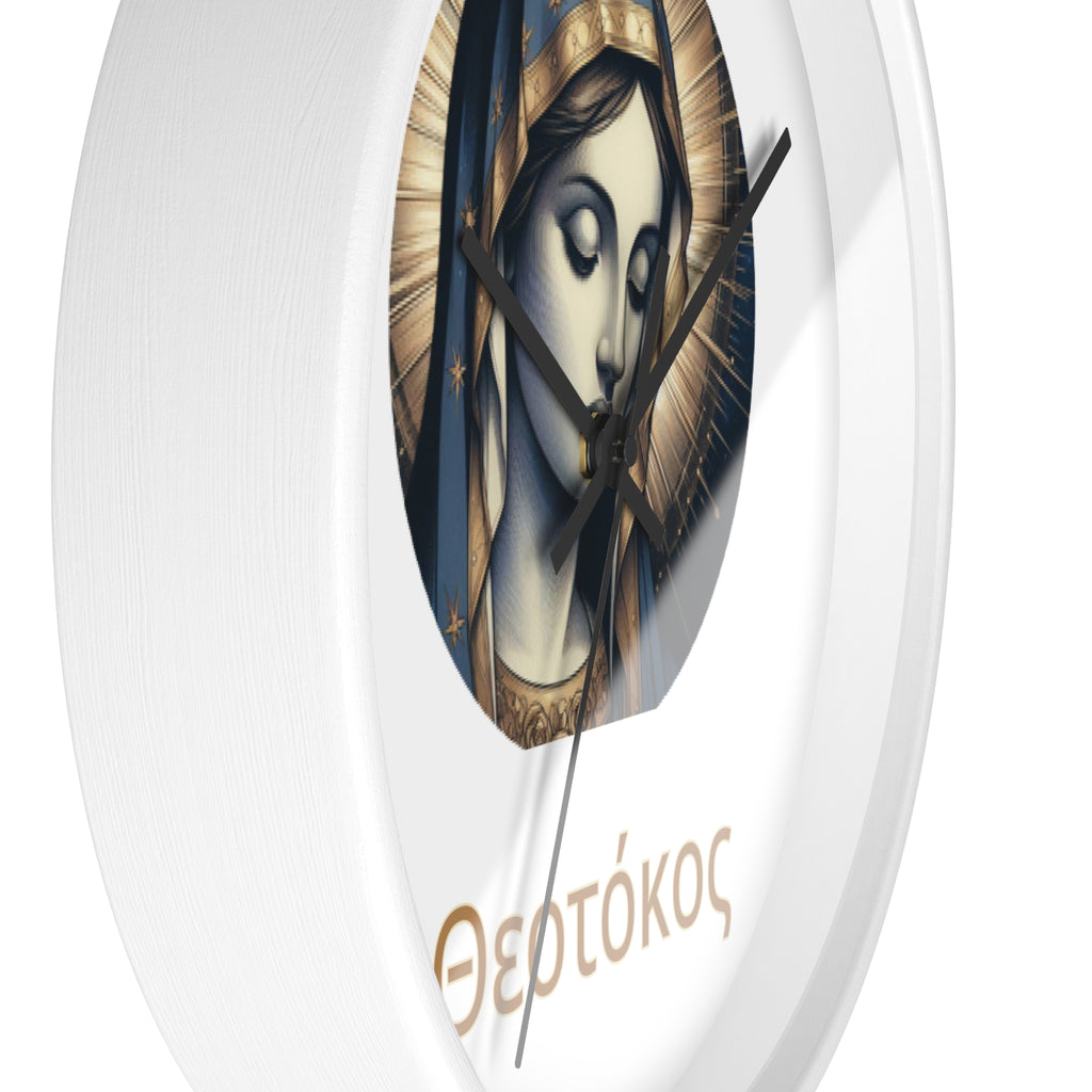 Wall Clock — Theotokos Icon Decorative Clock (Greek Orthodox Religious Decor)