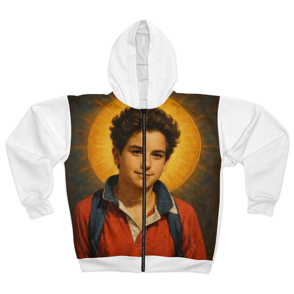 Vintage Inspired Unisex Zip Hoodie with Artistic Design