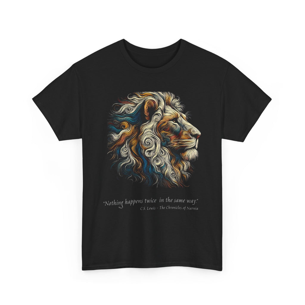 Lion Portrait Tee — 'Nothing Happens Twice in the Same Way' Inspirational Graphic T-Shirt