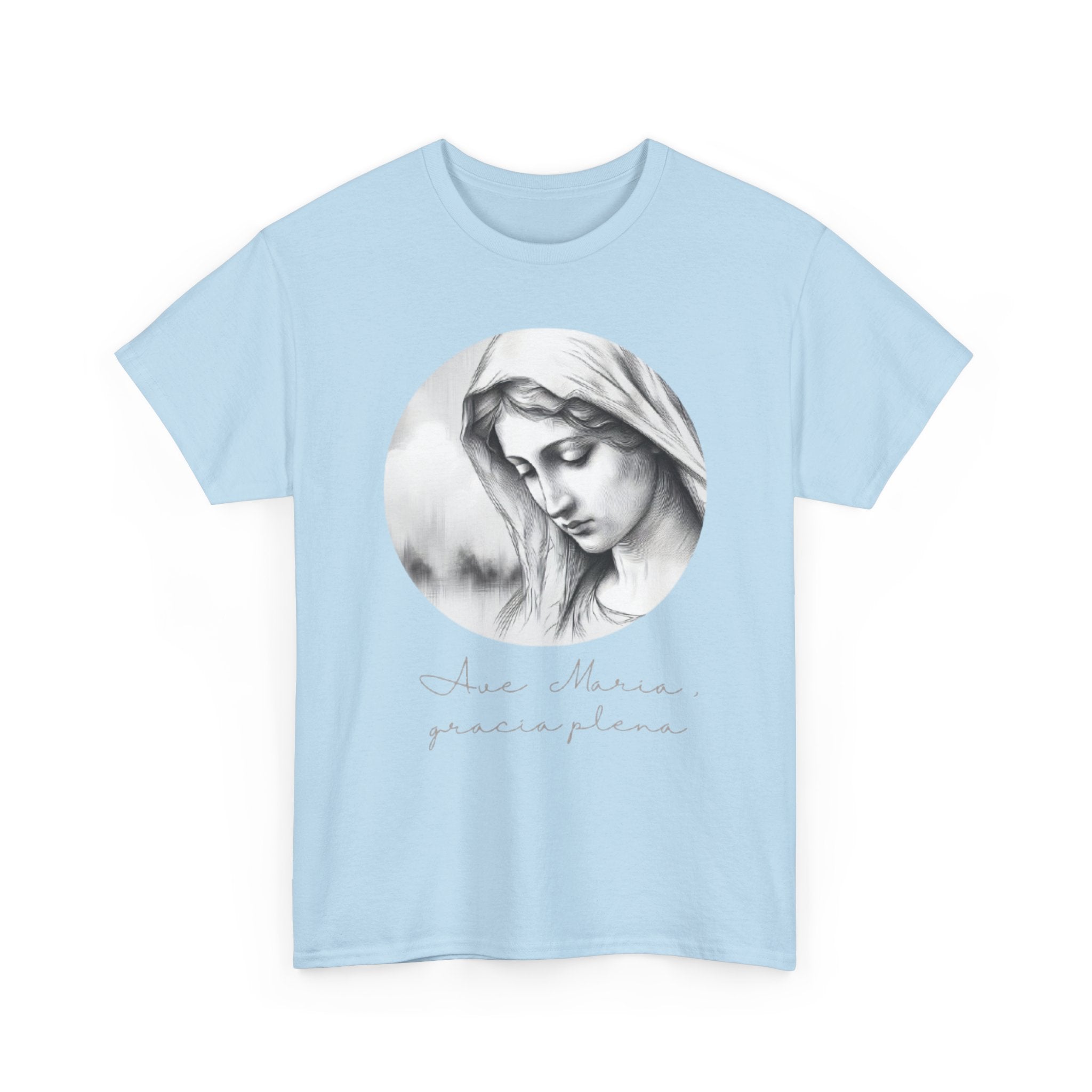 T-Shirt — Vintage Madonna Portrait Tee with 'Ave Maria' Script