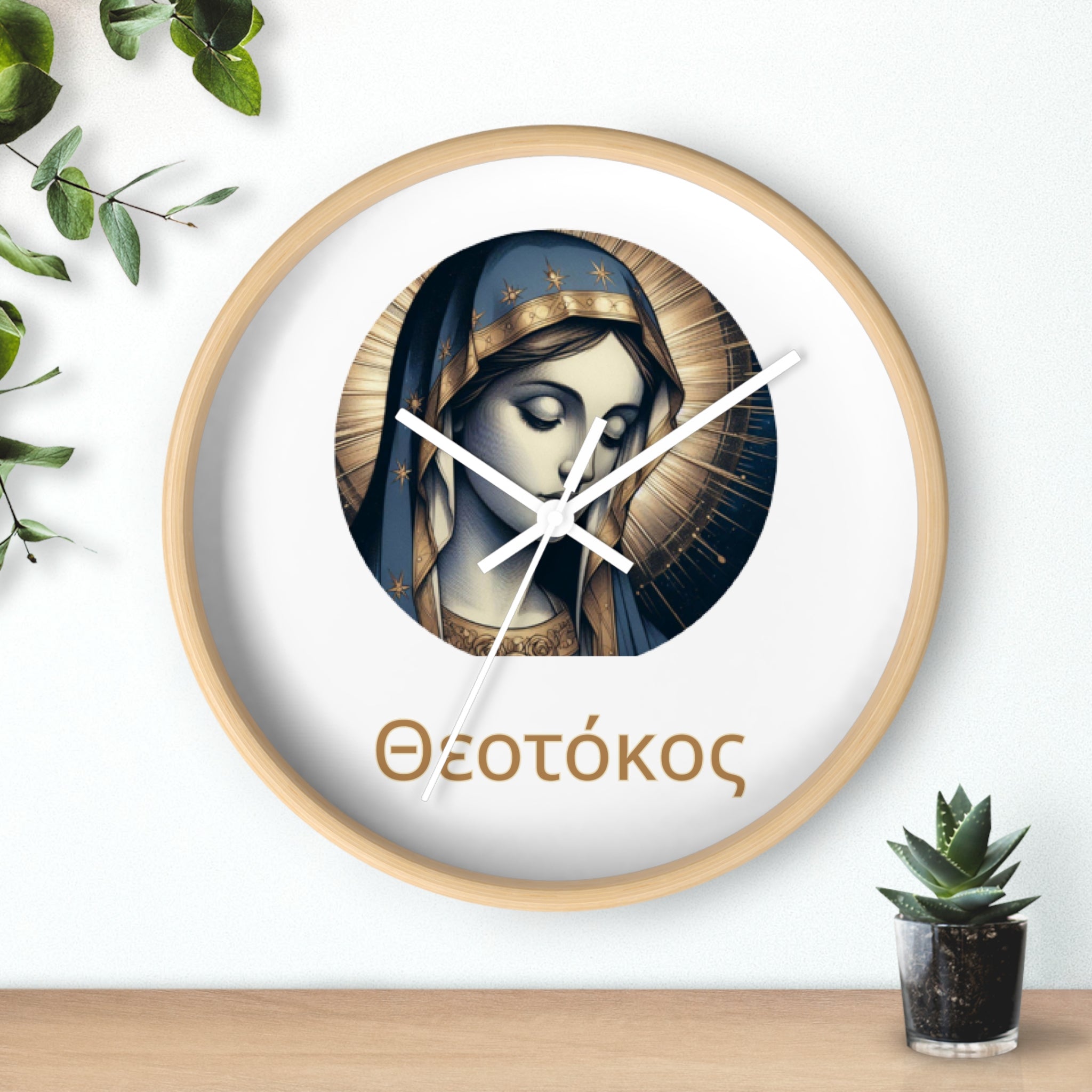 Wall Clock — Theotokos Icon Decorative Clock (Greek Orthodox Religious Decor)
