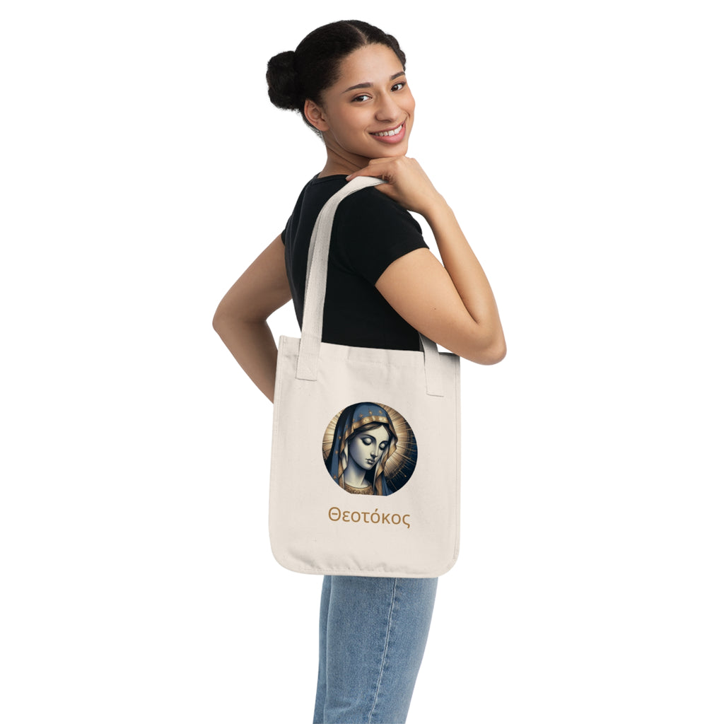 Organic Canvas Tote Bag with Theotokos Design, Eco-Friendly Shopping Bag, Religious Art Tote, Christmastime Gift, Inspirational Gift