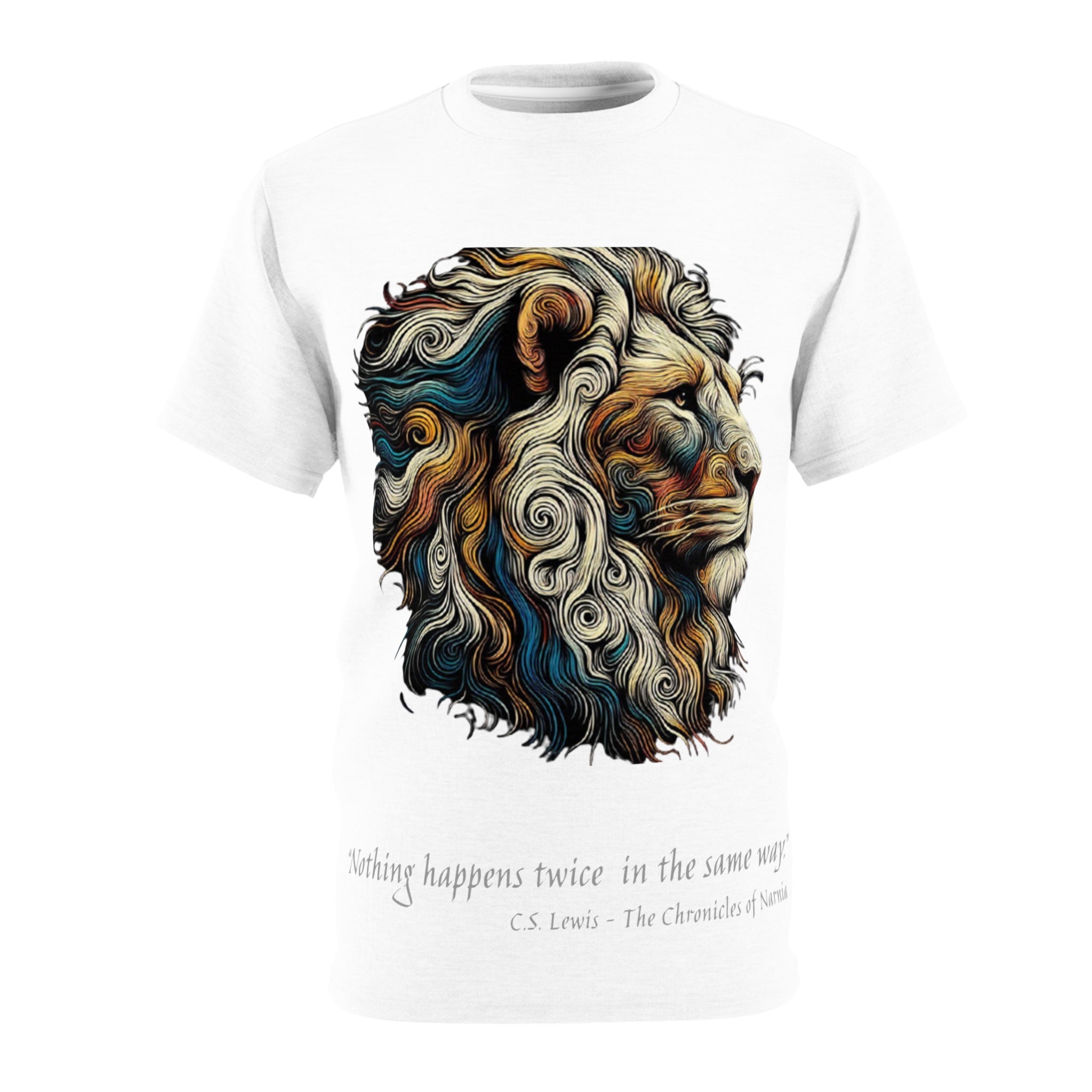 Lion Portrait Tee — Ornate Mane Illustration with C.S. Lewis Quote