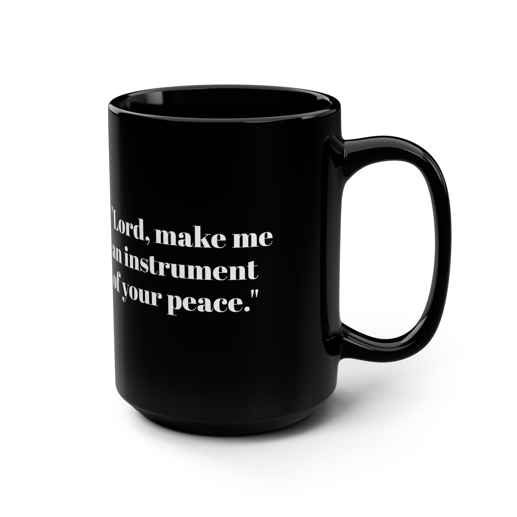 15oz Black Mug — Religious Prayer Cross Illustration Coffee Cup