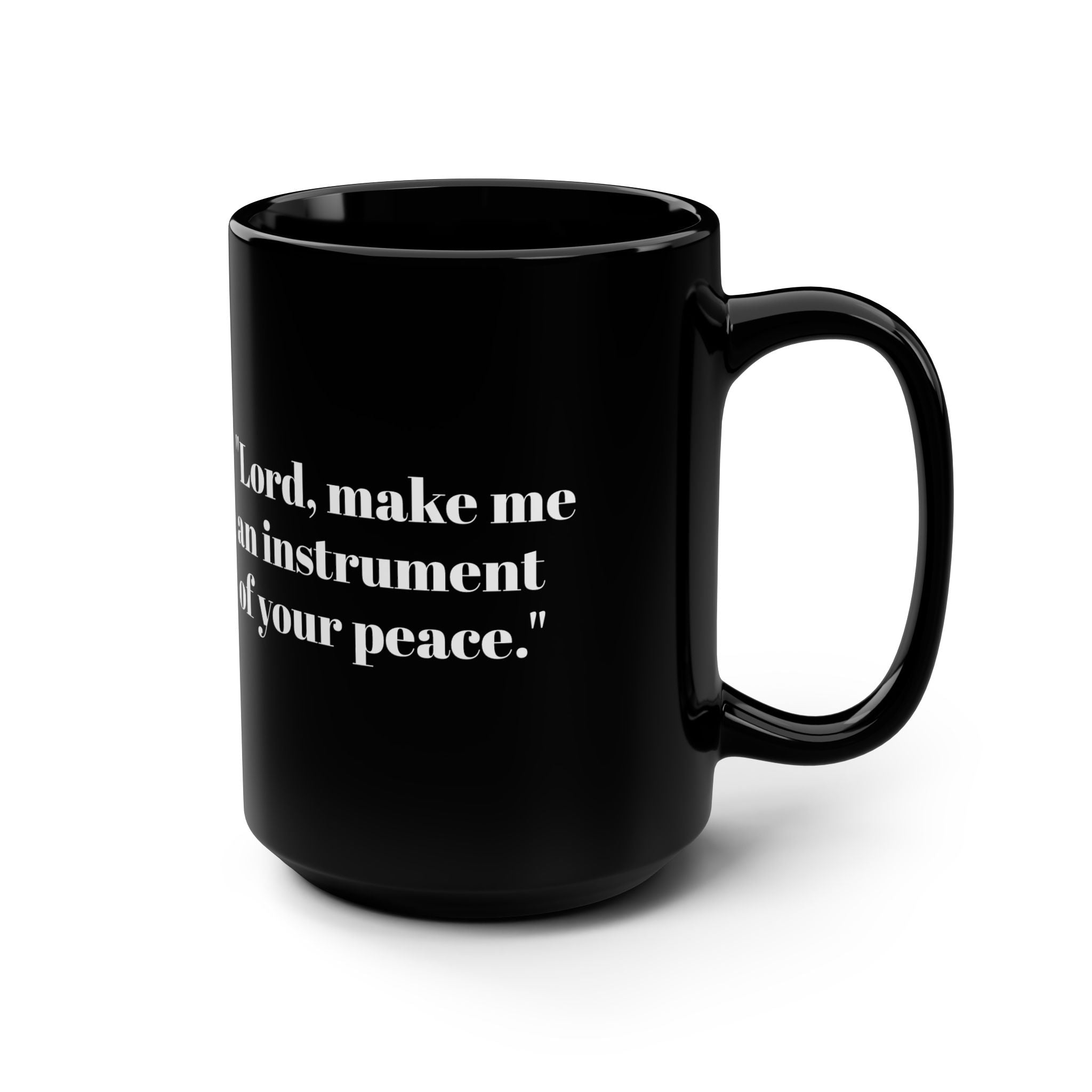15oz Black Mug — Religious Prayer Cross Illustration Coffee Cup
