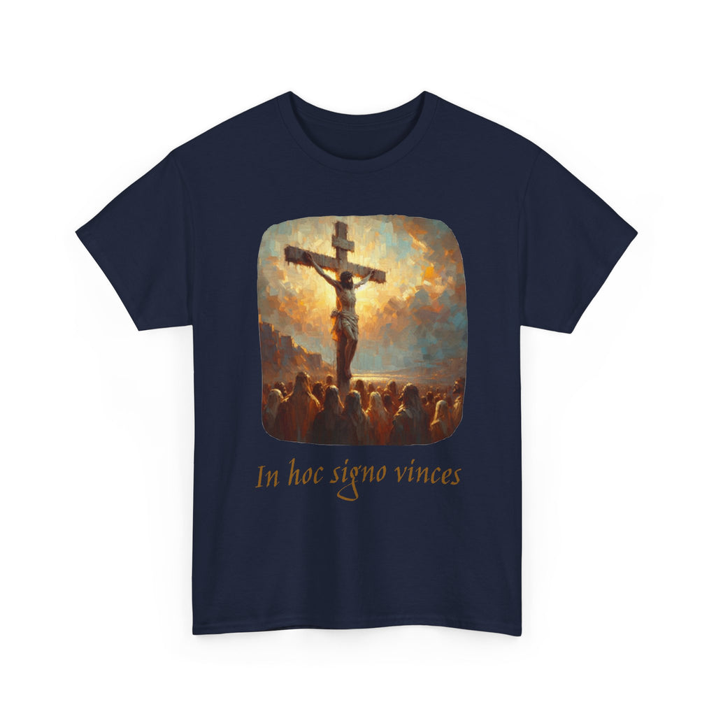 Crucifixion Art Tee — "In Hoc Signo Vinces" Religious Graphic T‑Shirt