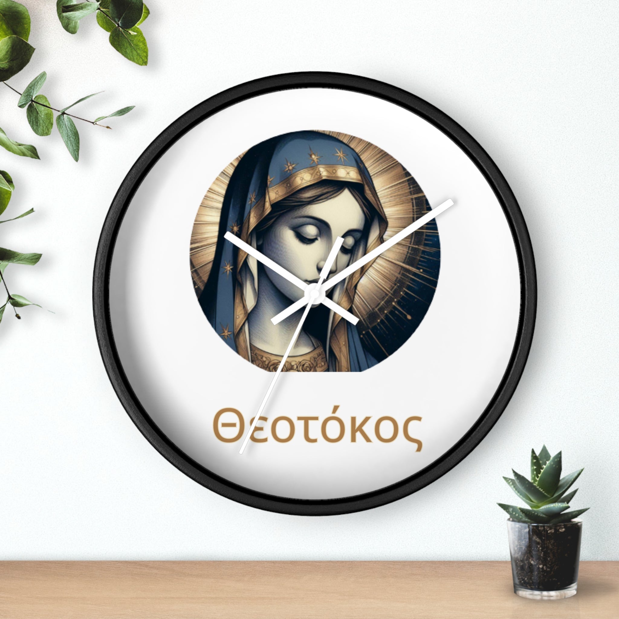 Wall Clock — Theotokos Icon Decorative Clock (Greek Orthodox Religious Decor)
