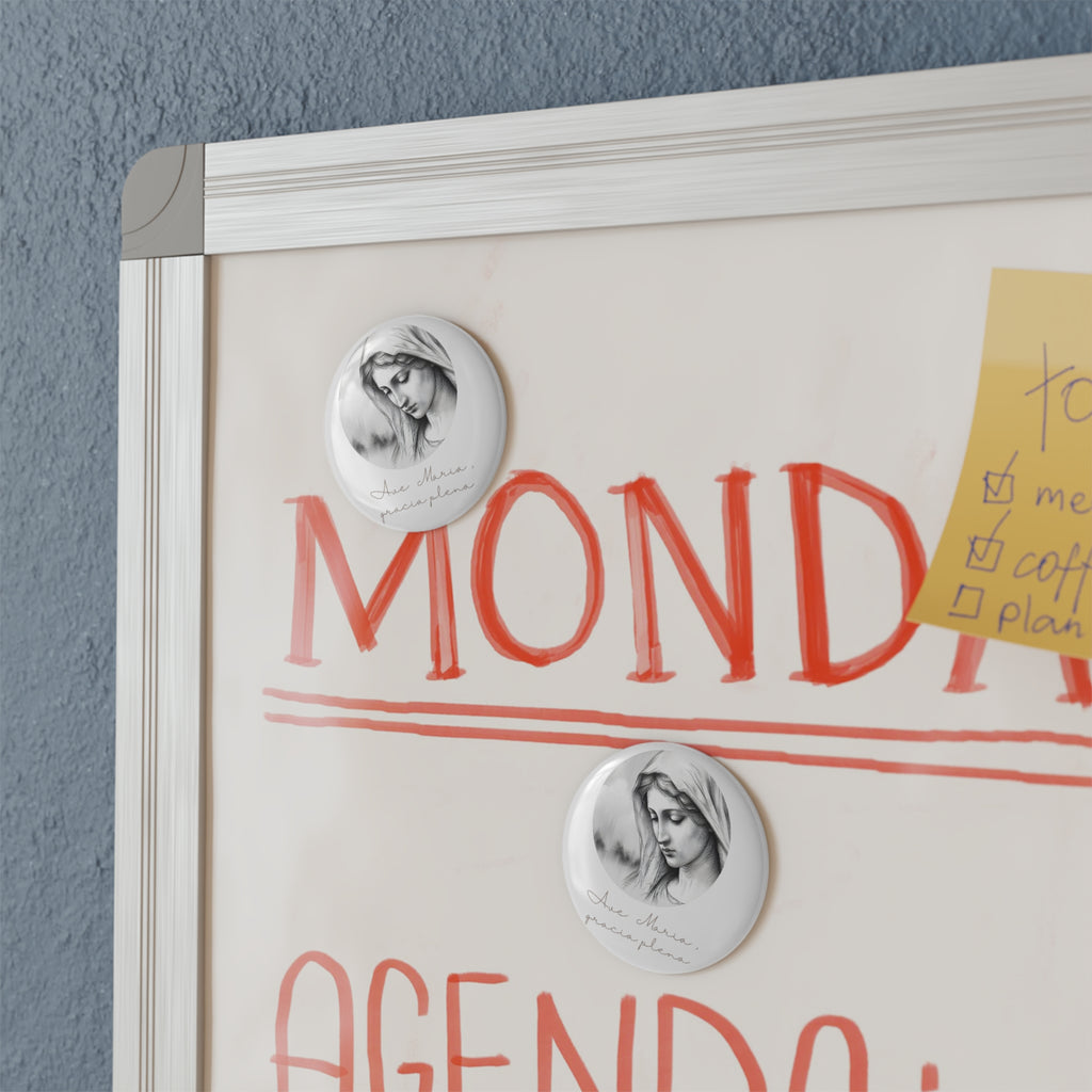 Virgin Mary Button Magnet – Ave Maria Graceful Devotional Round Magnet