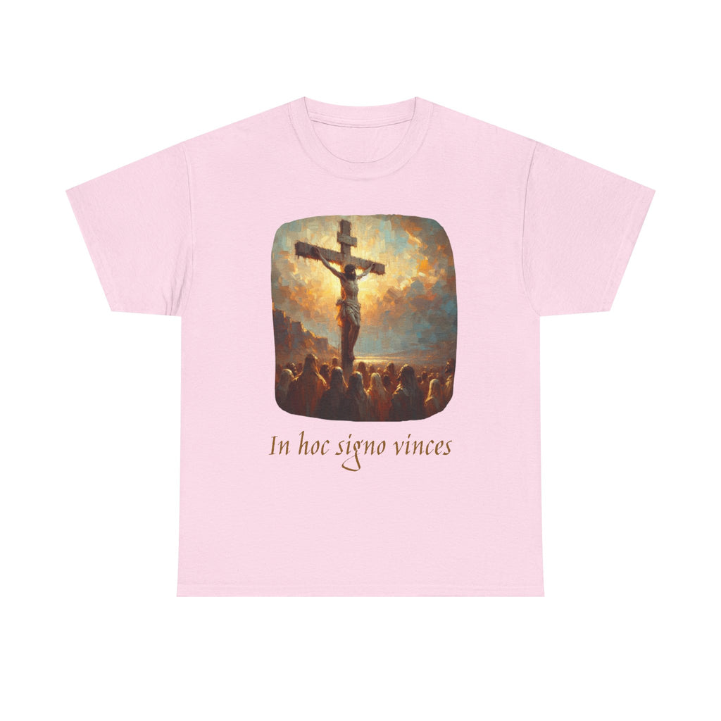 Crucifixion Art Tee — "In Hoc Signo Vinces" Religious Graphic T‑Shirt