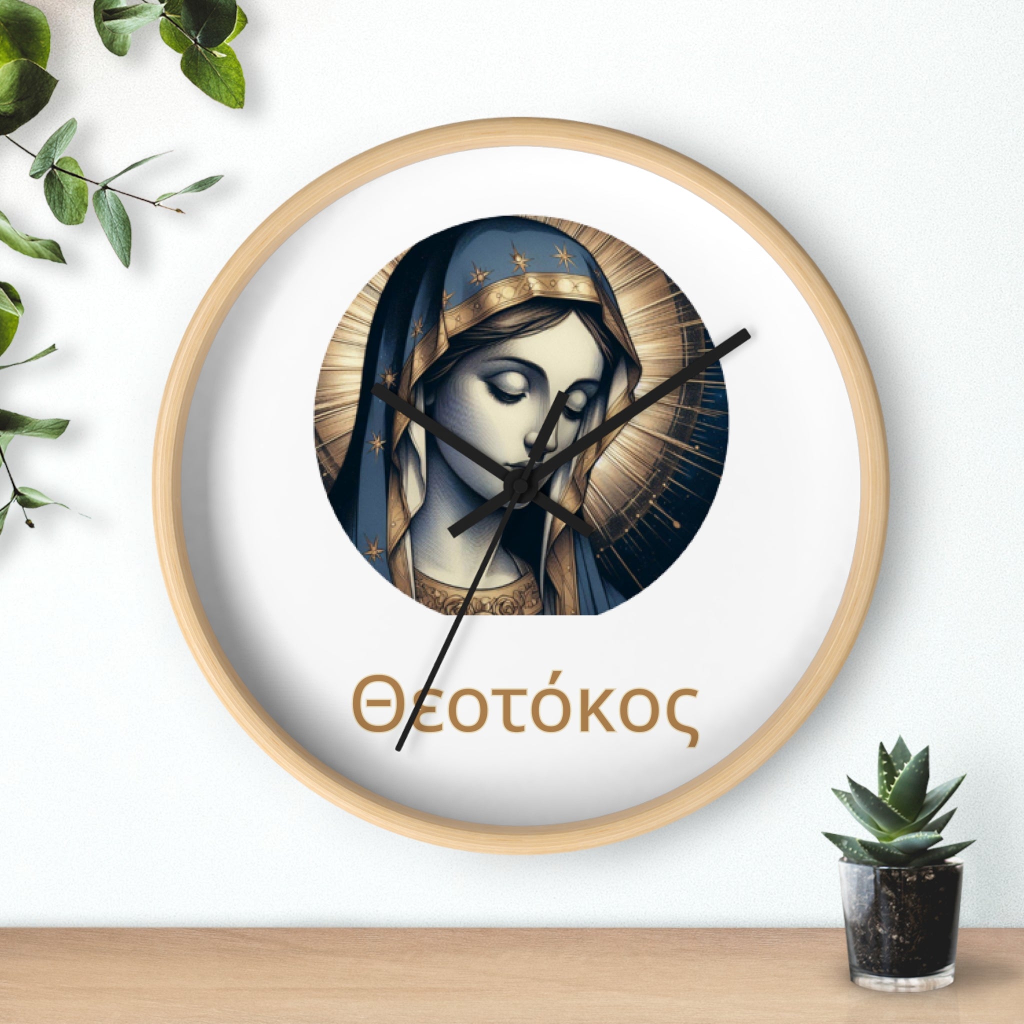 Wall Clock — Theotokos Icon Decorative Clock (Greek Orthodox Religious Decor)