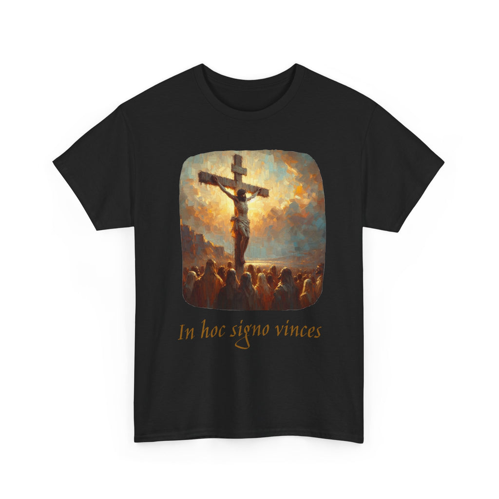 Crucifixion Art Tee — "In Hoc Signo Vinces" Religious Graphic T‑Shirt