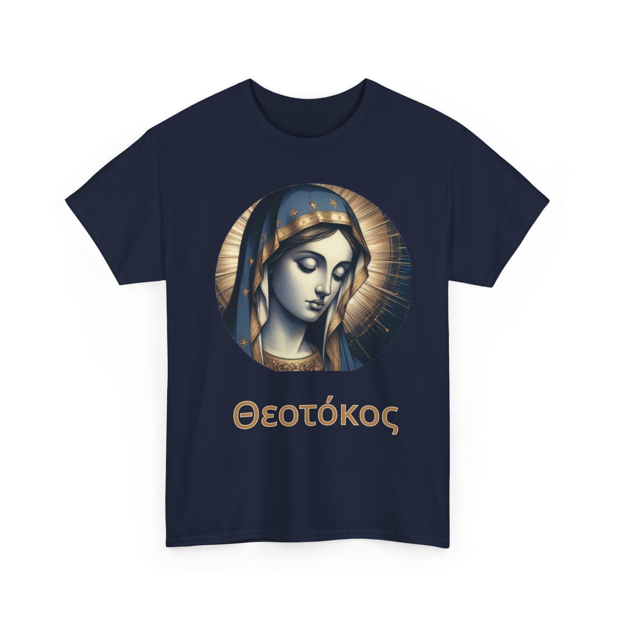 T-Shirt — Greek Theotokos Icon Tee (Virgin Mary) — Religious Faith Apparel