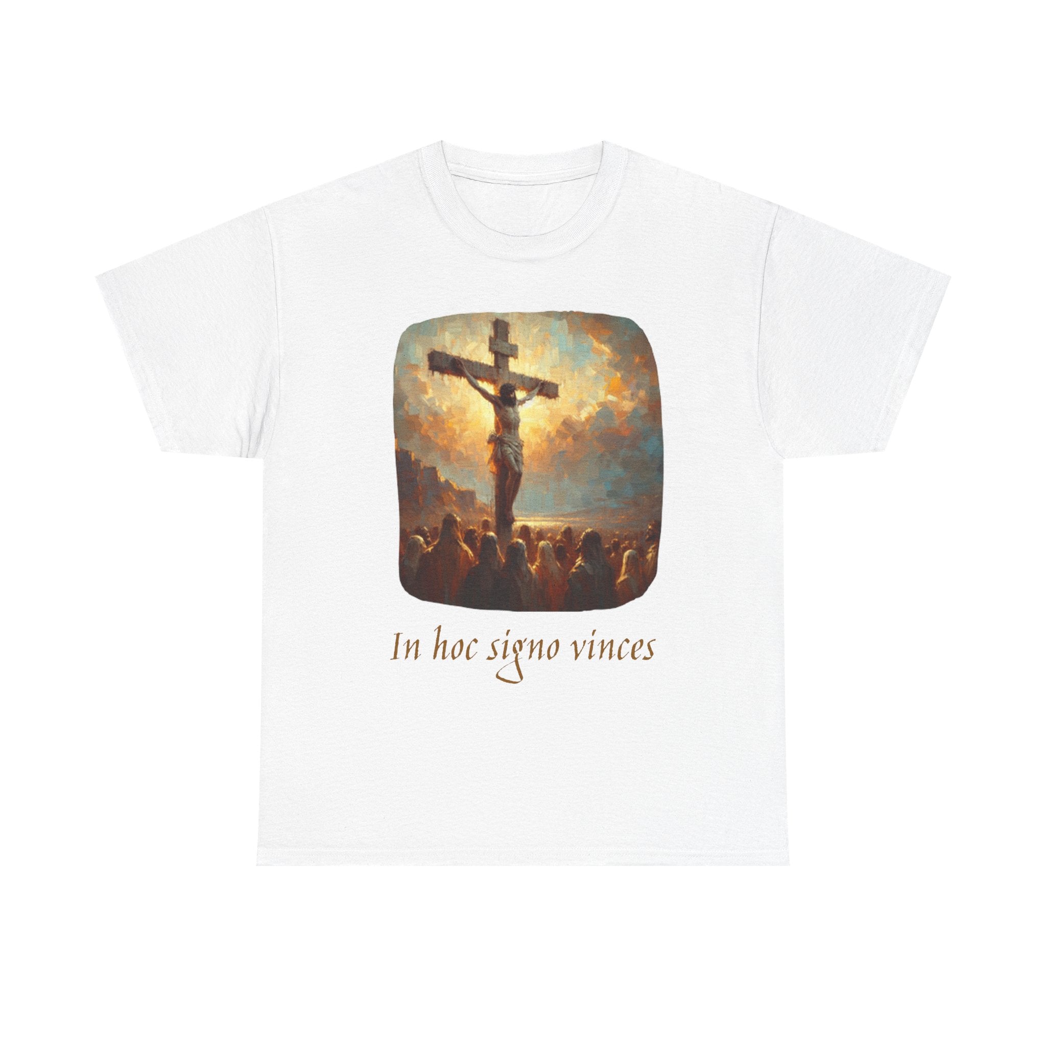 Crucifixion Art Tee — "In Hoc Signo Vinces" Religious Graphic T‑Shirt