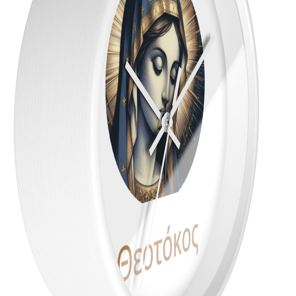 Wall Clock — Theotokos Icon Decorative Clock (Greek Orthodox Religious Decor)