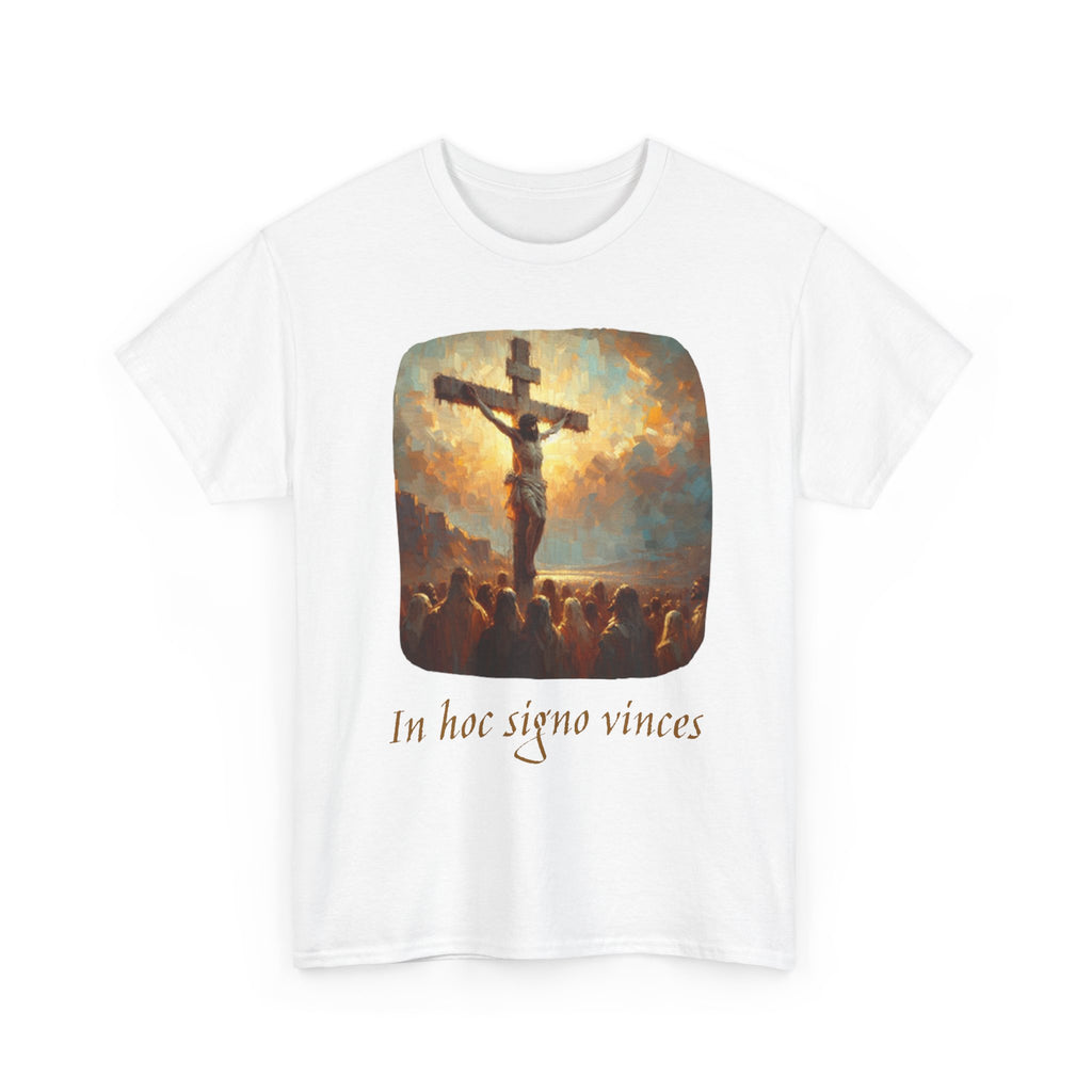 Crucifixion Art Tee — "In Hoc Signo Vinces" Religious Graphic T‑Shirt