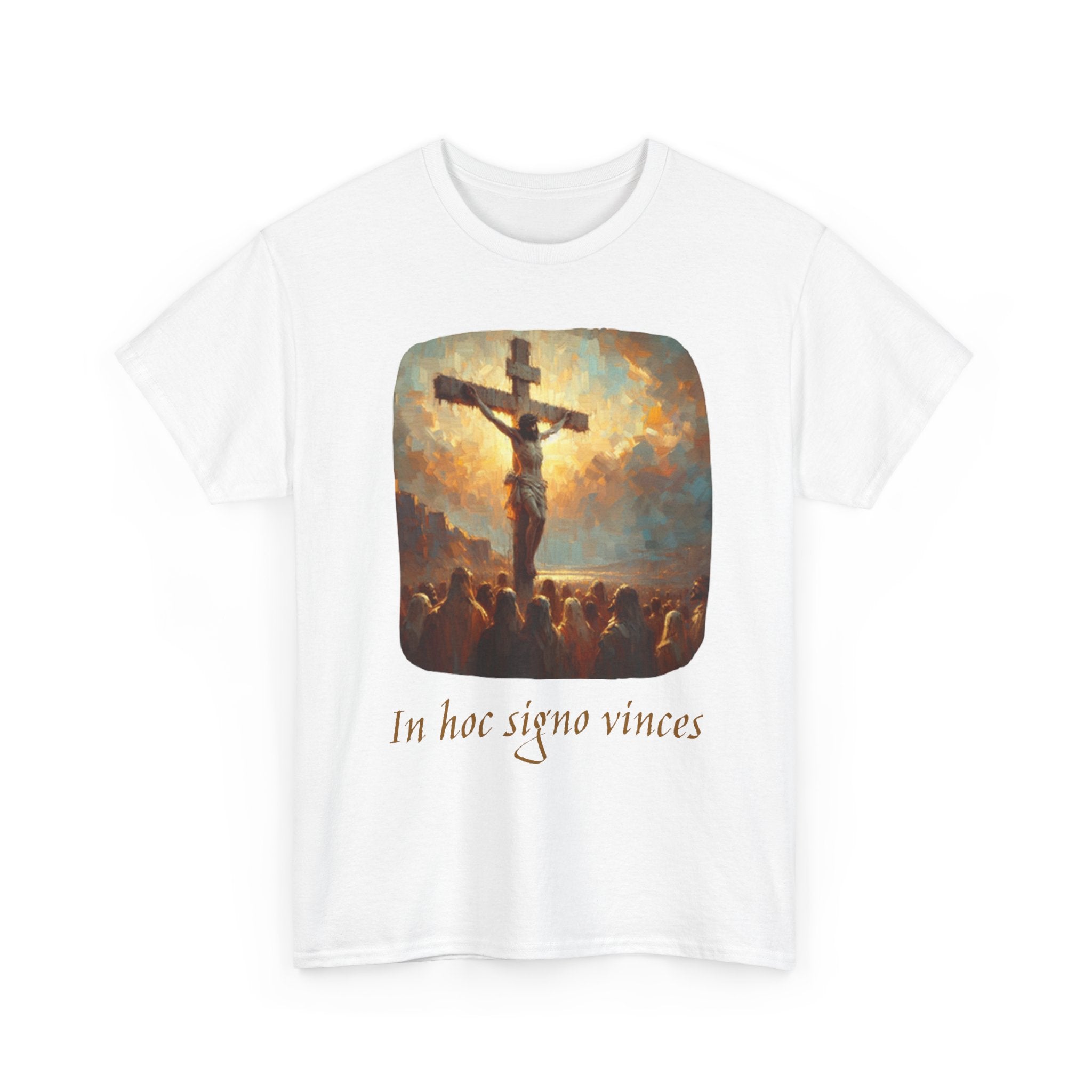 Crucifixion Art Tee — "In Hoc Signo Vinces" Religious Graphic T‑Shirt