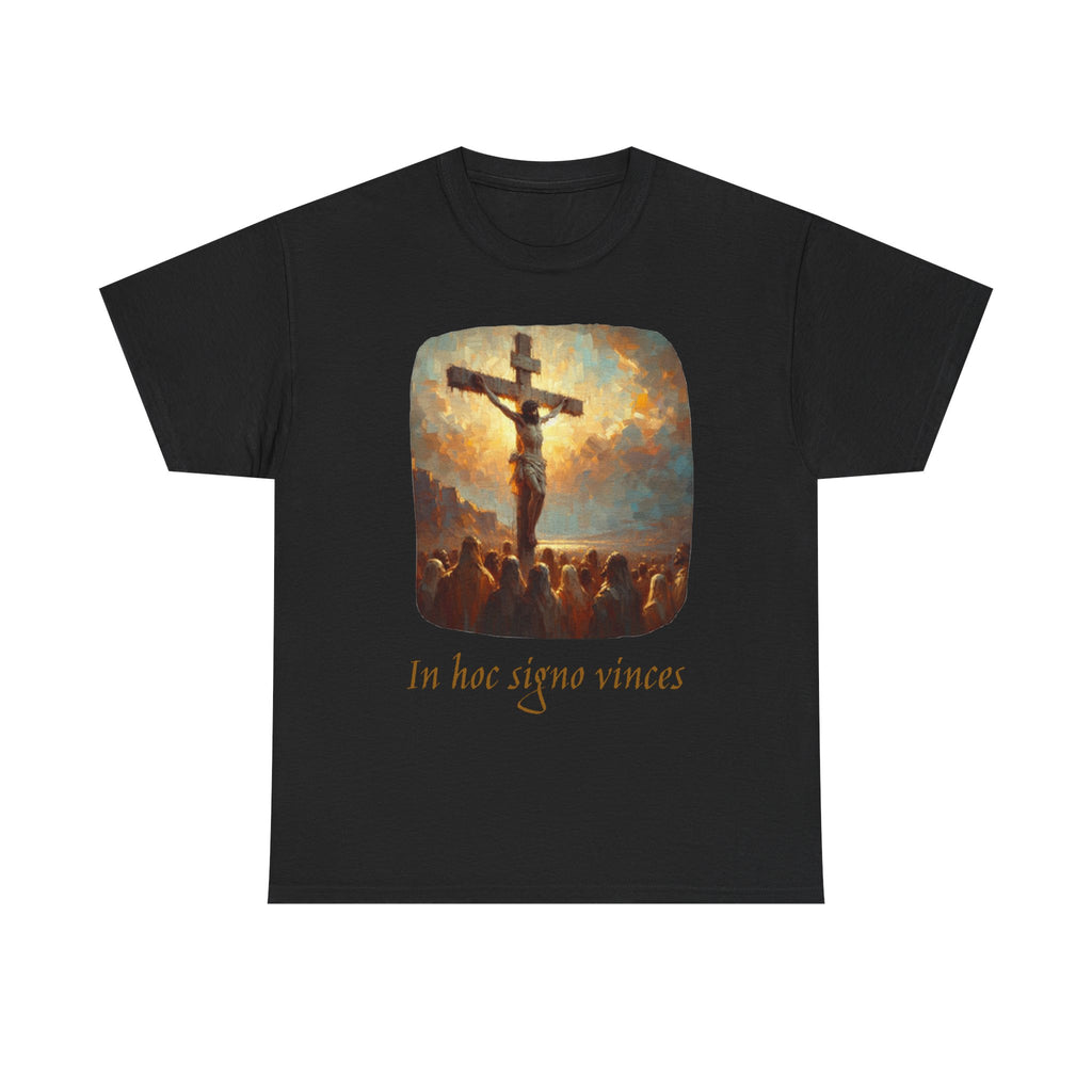 Crucifixion Art Tee — "In Hoc Signo Vinces" Religious Graphic T‑Shirt