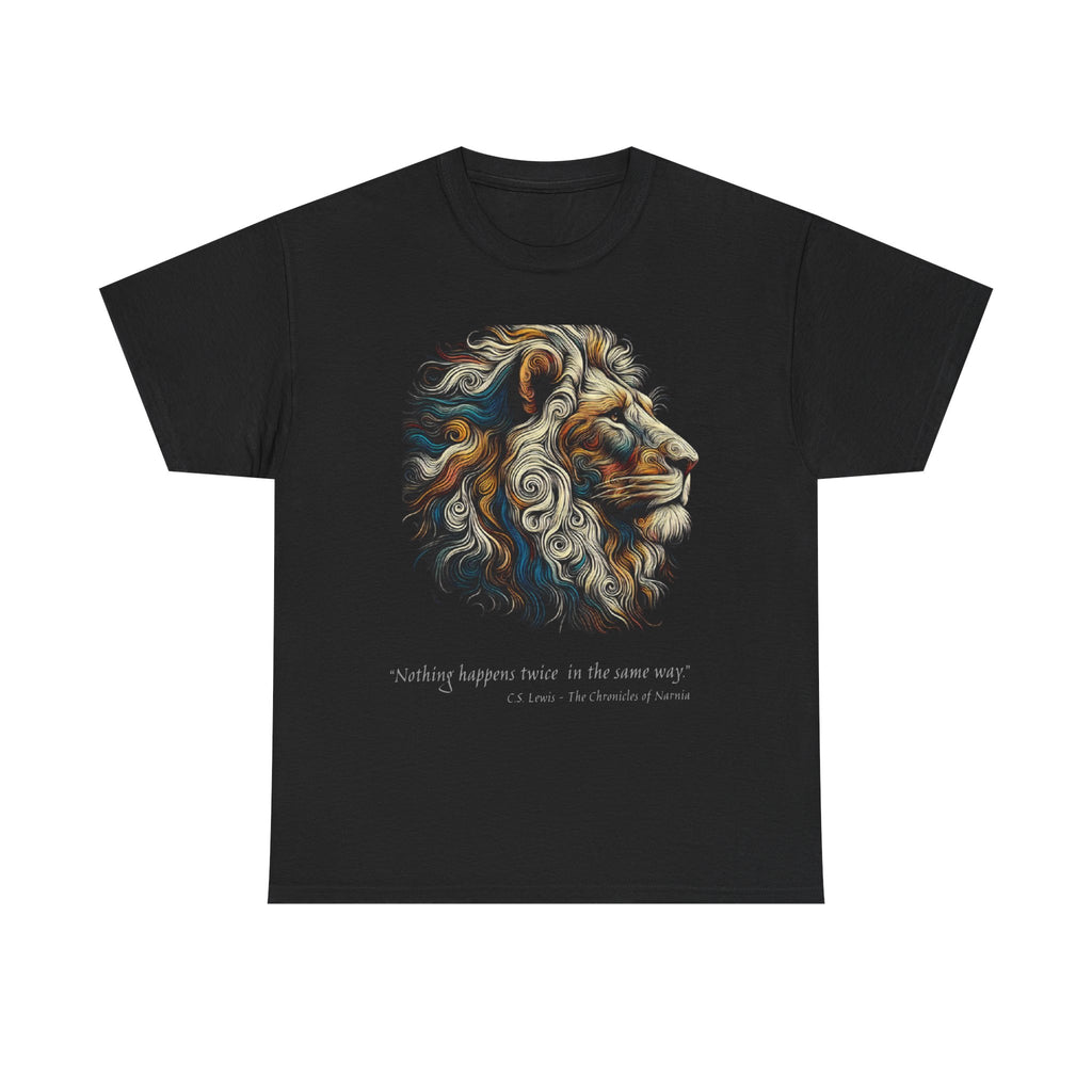 Lion Portrait Tee — 'Nothing Happens Twice in the Same Way' Inspirational Graphic T-Shirt