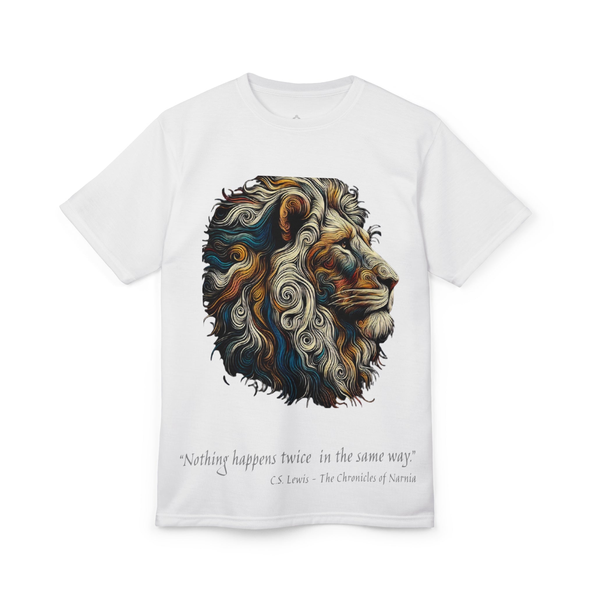 Lion Portrait Tee — Ornate Mane Illustration with C.S. Lewis Quote