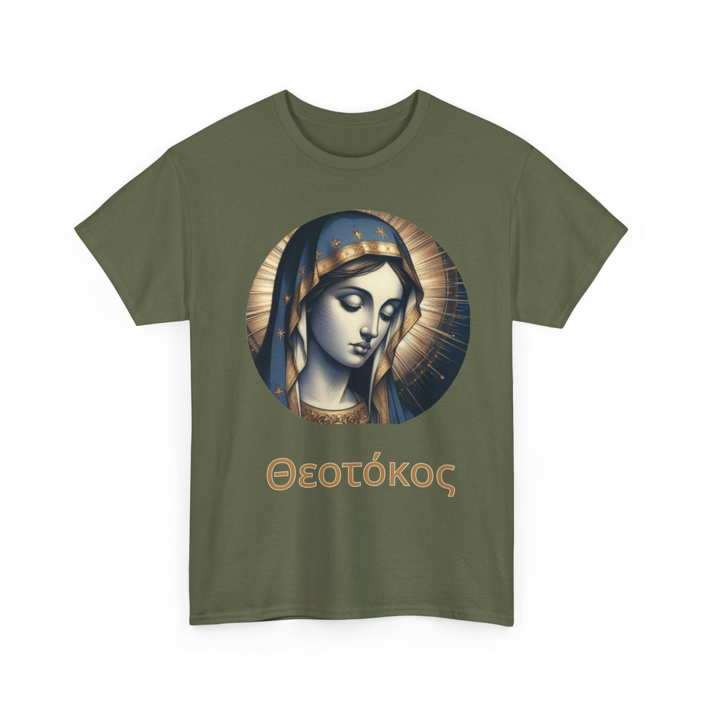 T-Shirt — Greek Theotokos Icon Tee (Virgin Mary) — Religious Faith Apparel