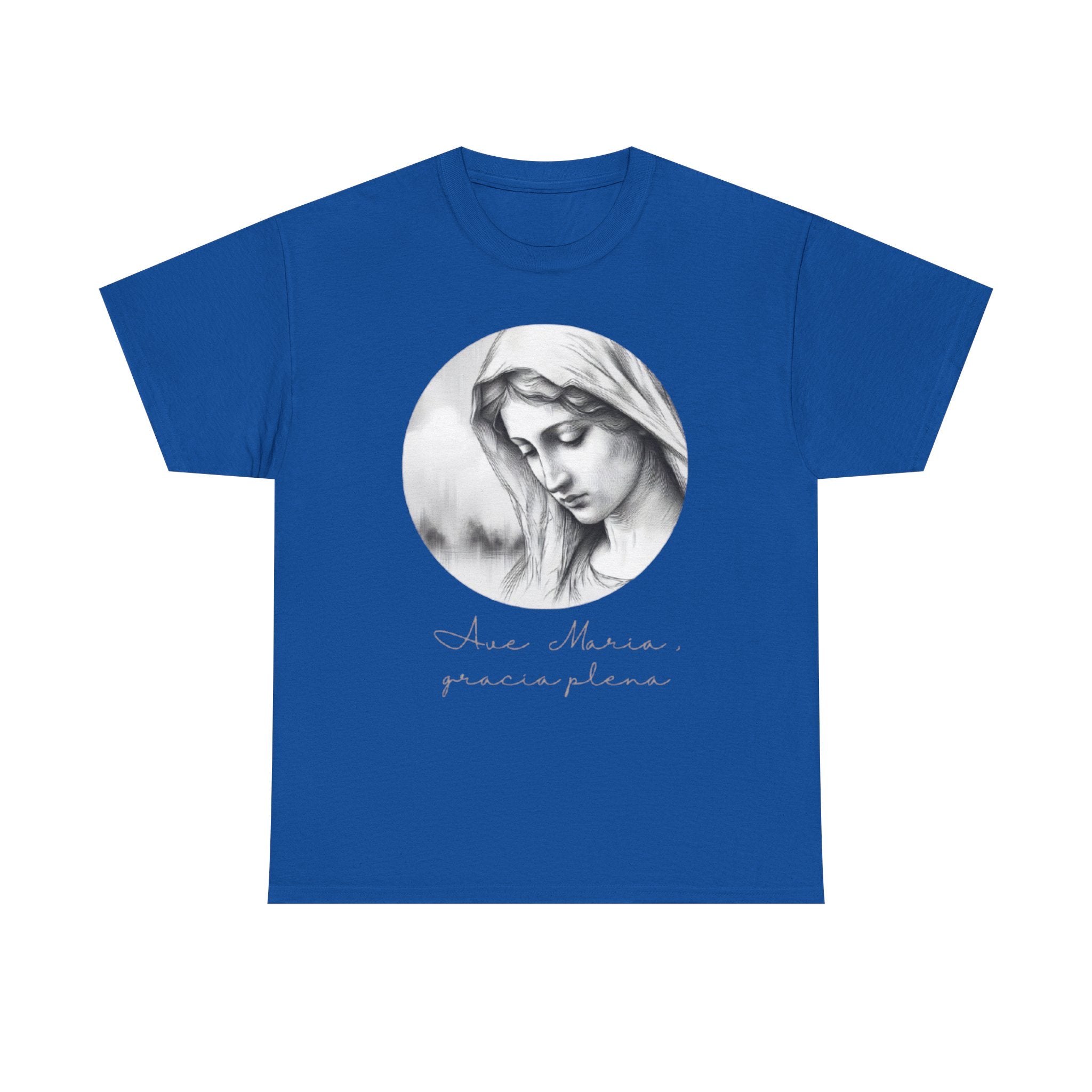 T-Shirt — Vintage Madonna Portrait Tee with 'Ave Maria' Script