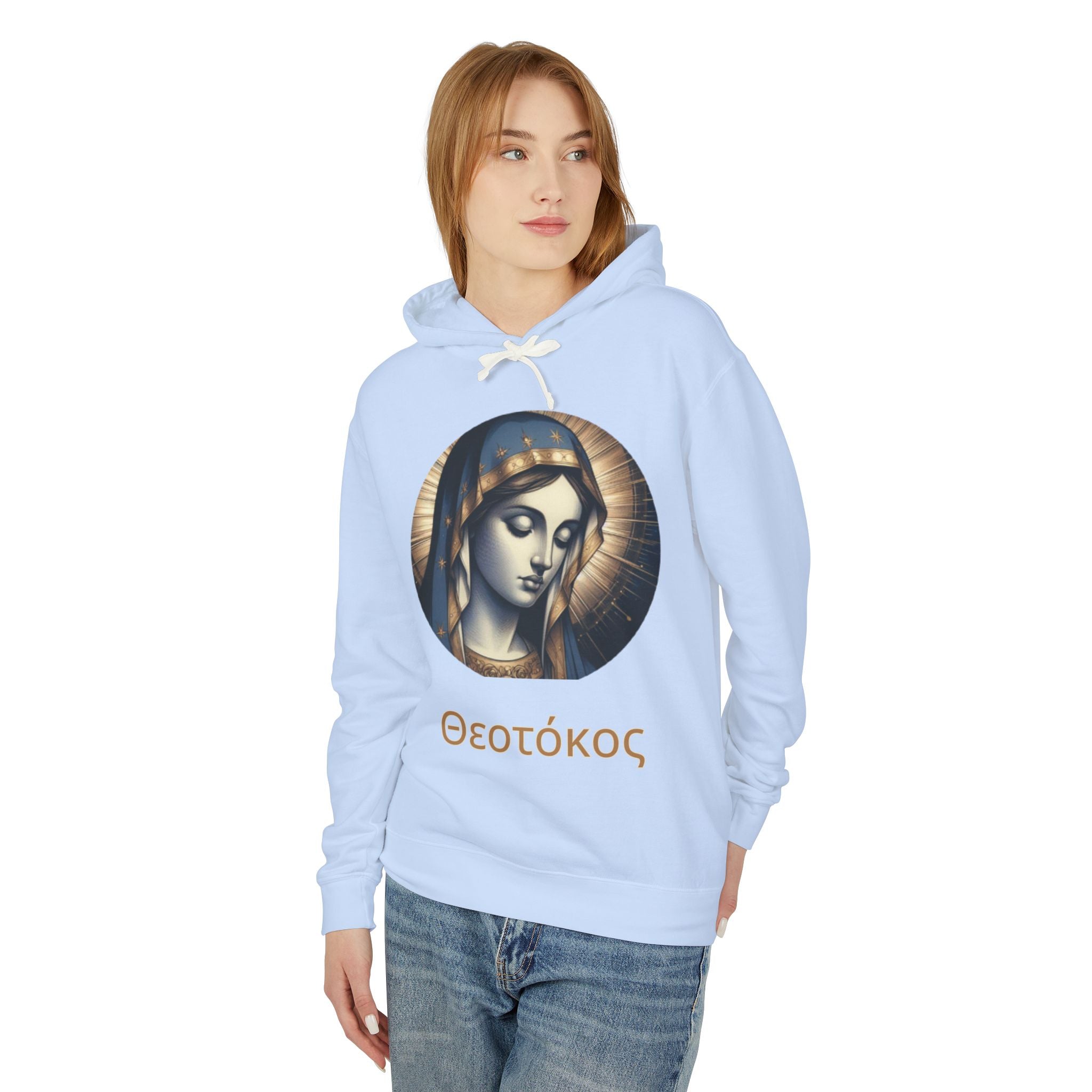 Virgin Mary Icon Hoodie — Θεοτόκος Religious Graphic Sweatshirt
