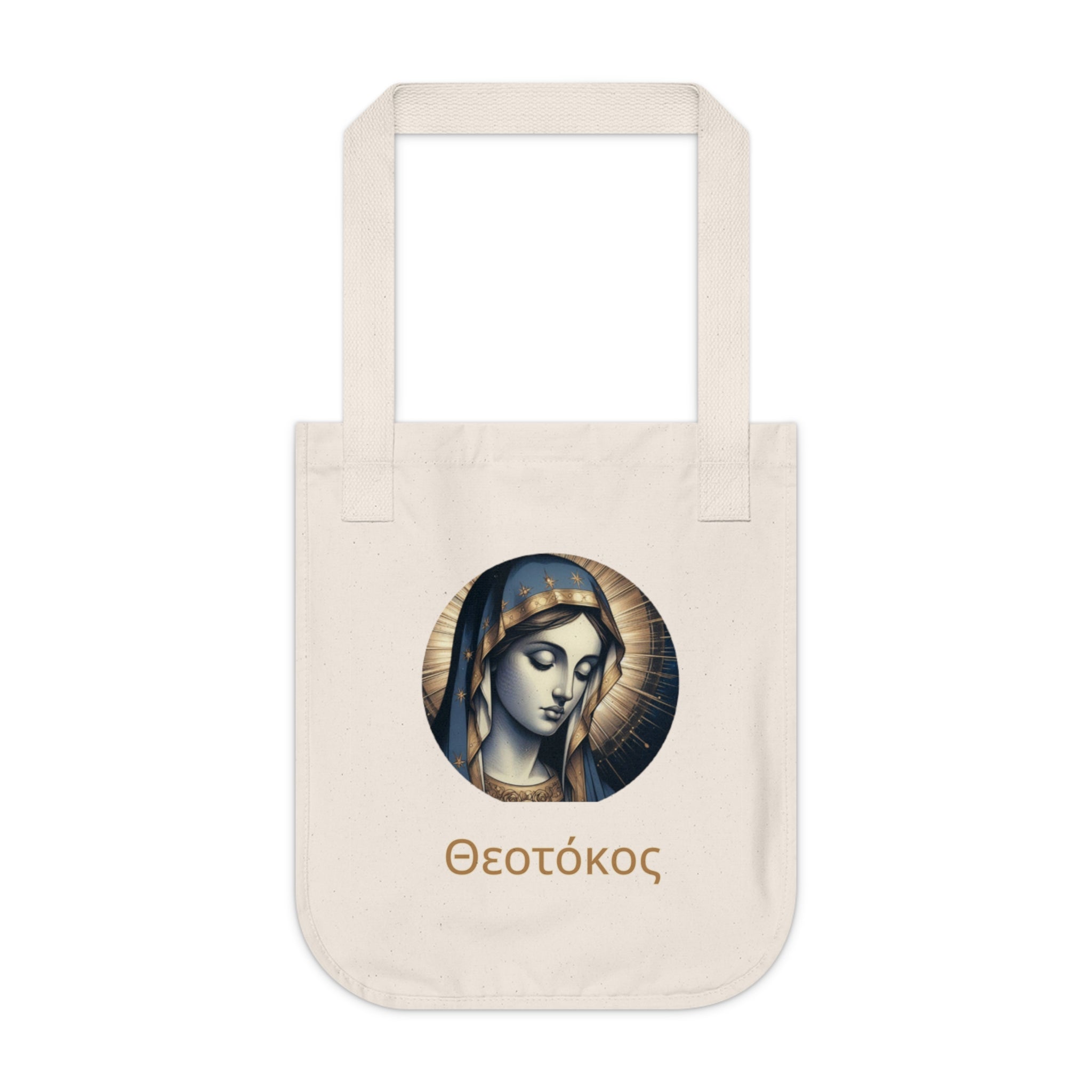 Organic Canvas Tote Bag with Theotokos Design, Eco-Friendly Shopping Bag, Religious Art Tote, Christmastime Gift, Inspirational Gift