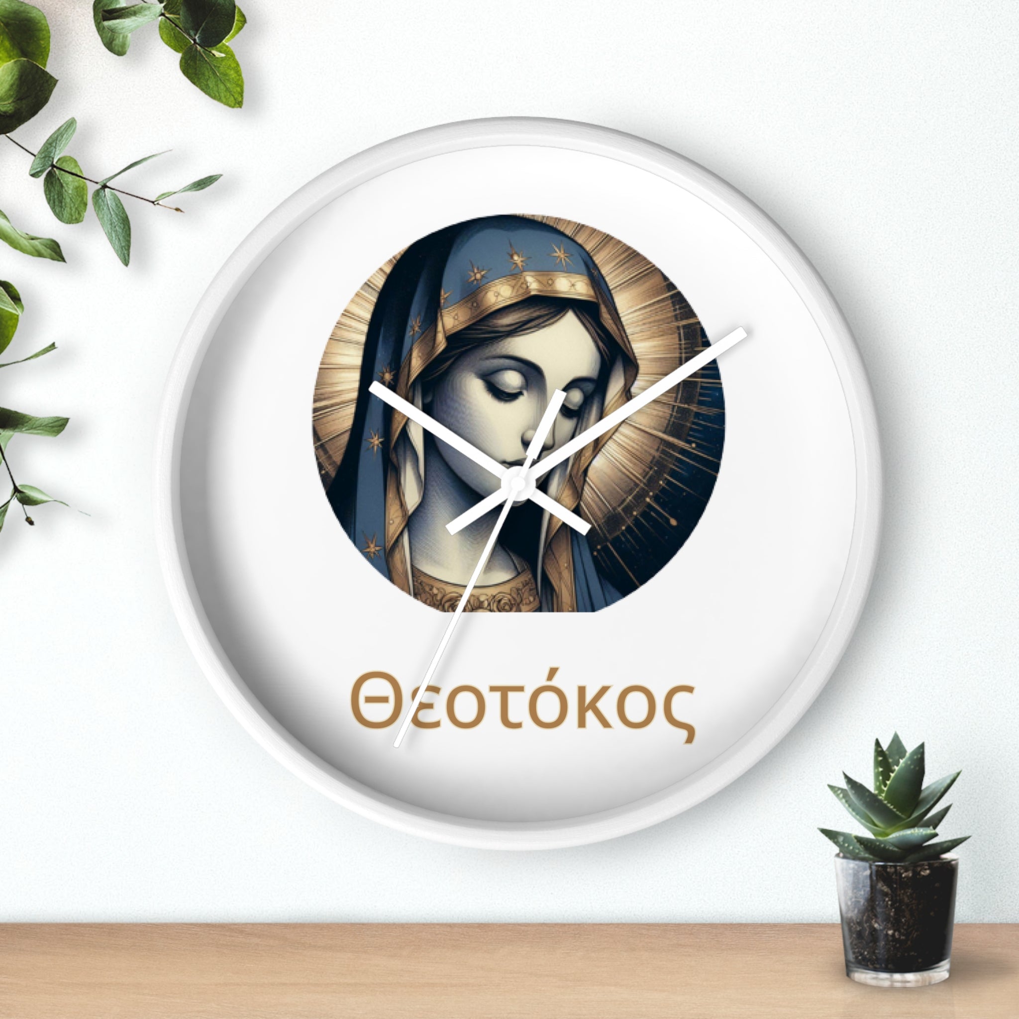 Wall Clock — Theotokos Icon Decorative Clock (Greek Orthodox Religious Decor)