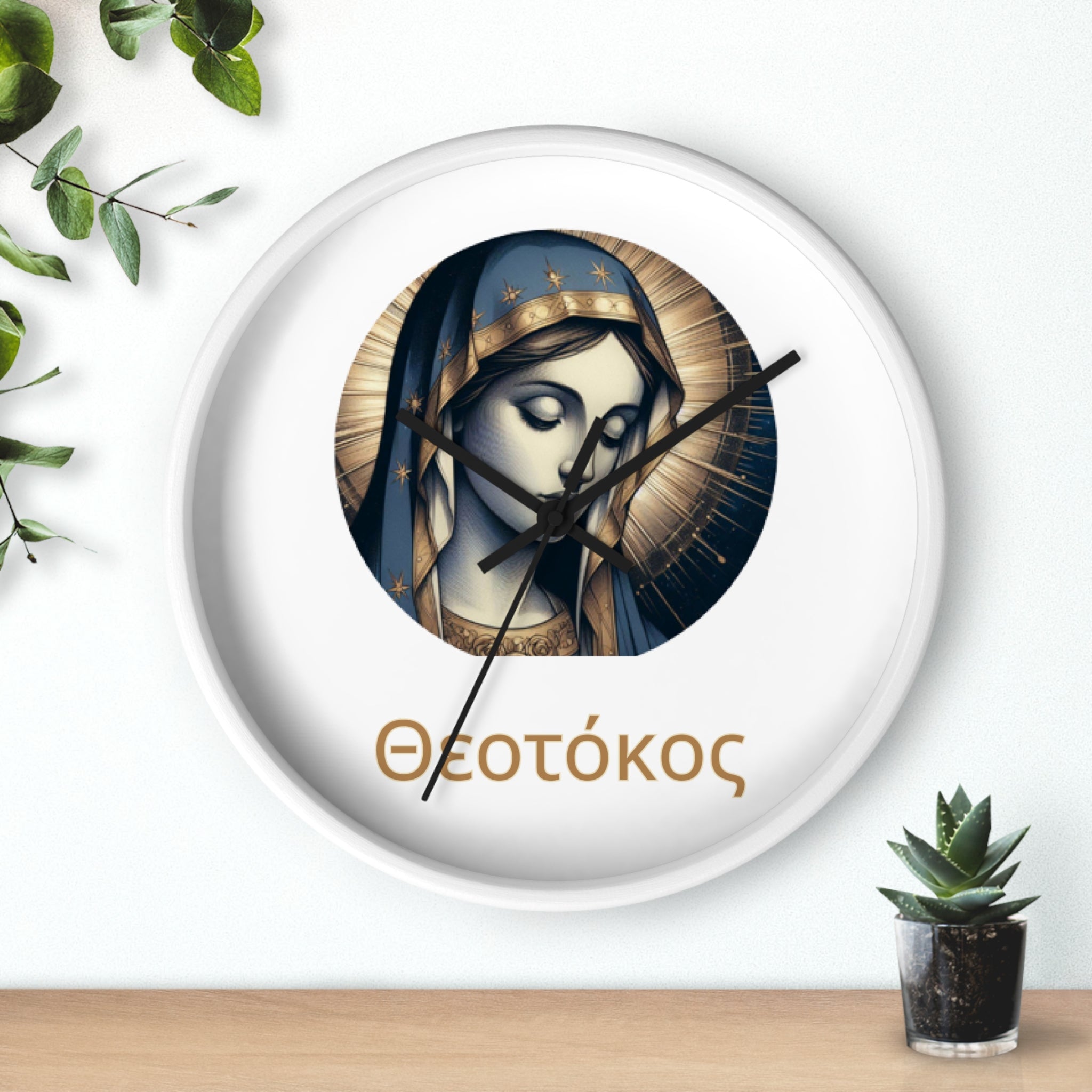 Wall Clock — Theotokos Icon Decorative Clock (Greek Orthodox Religious Decor)