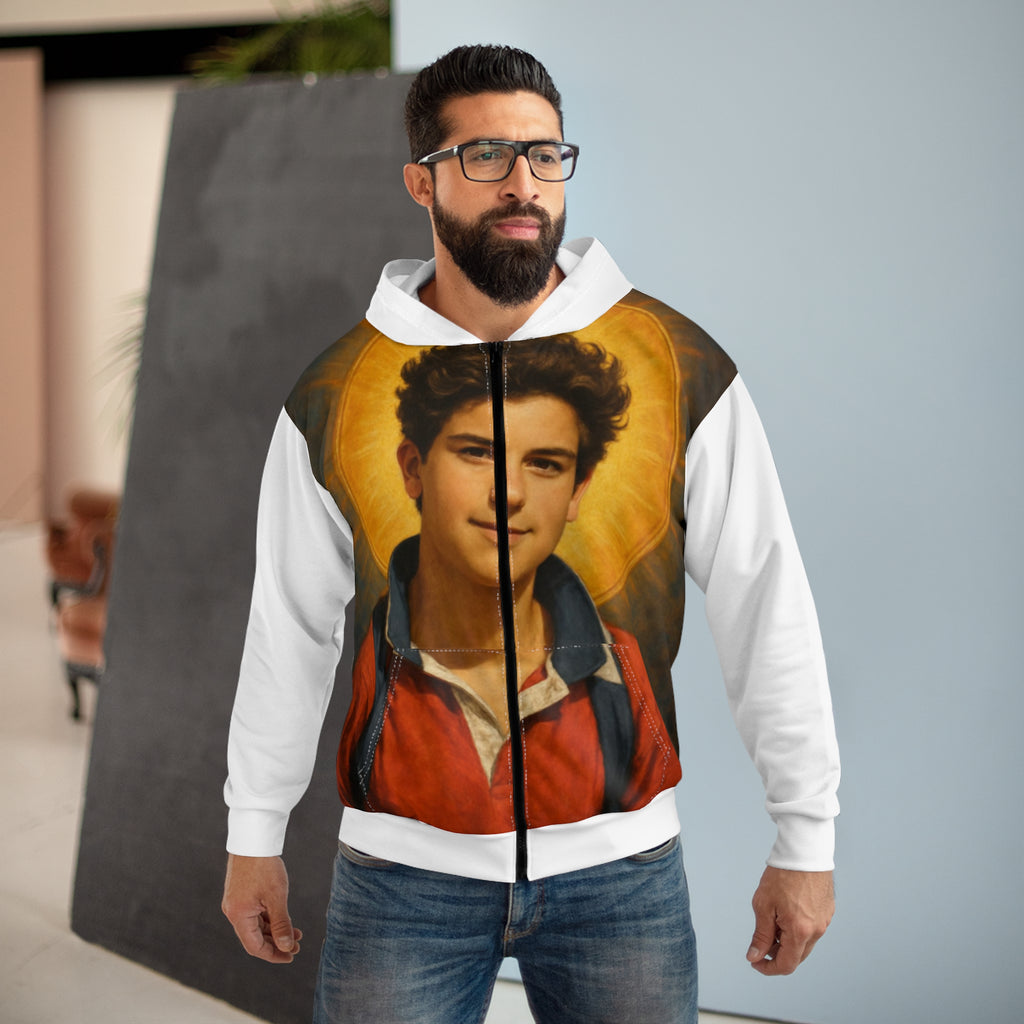 Vintage Inspired Unisex Zip Hoodie with Artistic Design