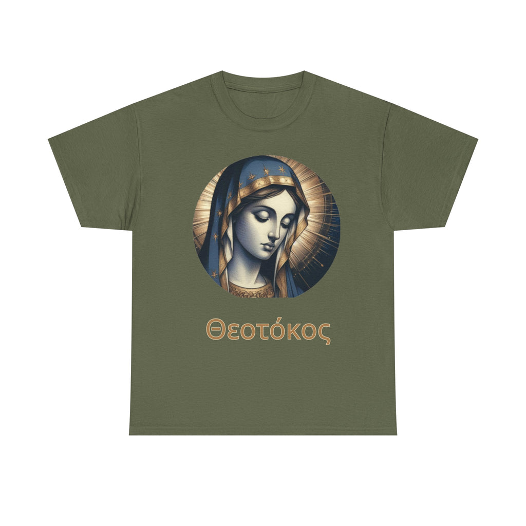 T-Shirt — Greek Theotokos Icon Tee (Virgin Mary) — Religious Faith Apparel