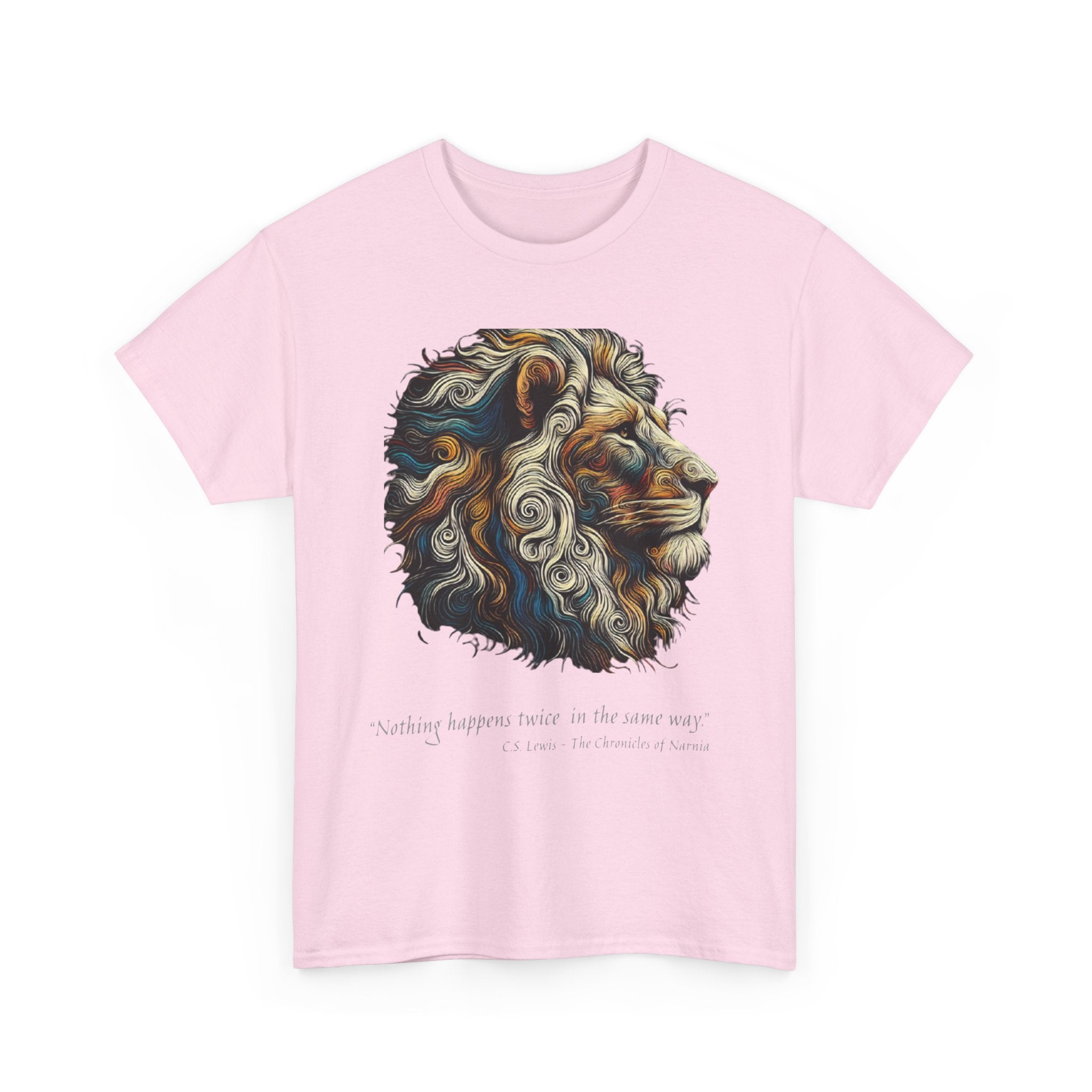 Lion Portrait Tee — 'Nothing Happens Twice in the Same Way' Inspirational Graphic T-Shirt