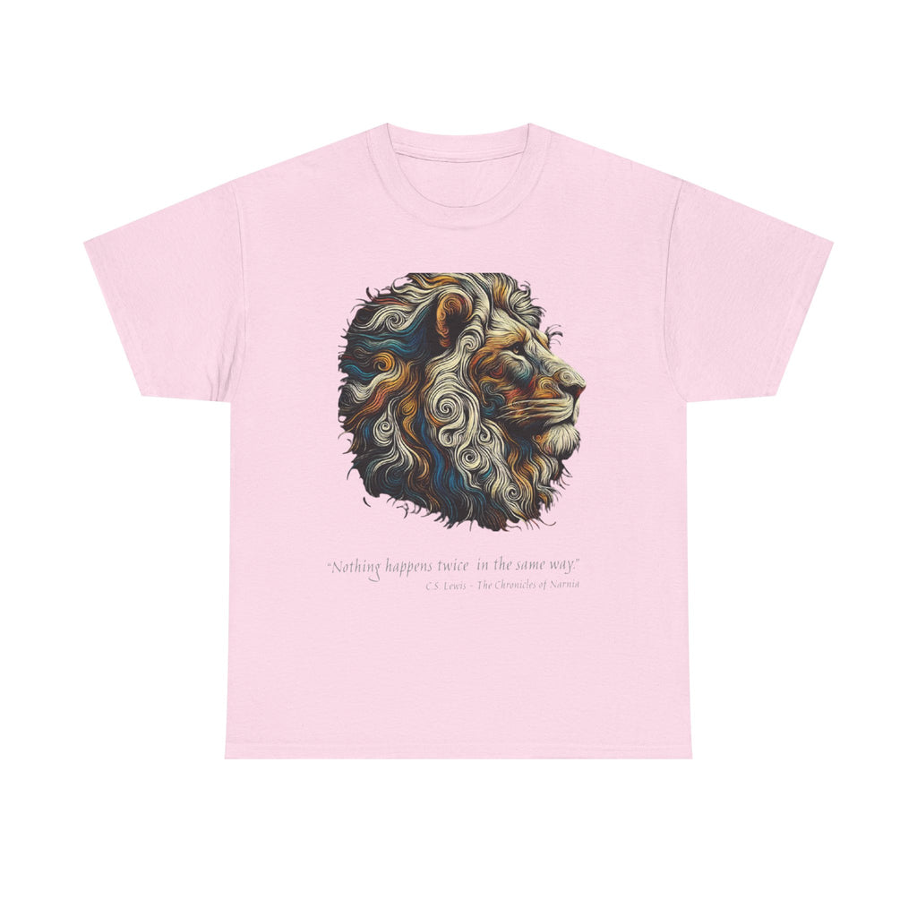 Lion Portrait Tee — 'Nothing Happens Twice in the Same Way' Inspirational Graphic T-Shirt