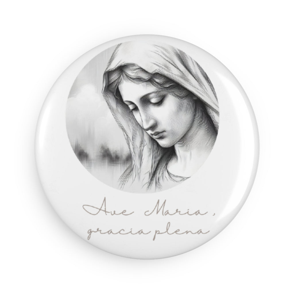 Virgin Mary Button Magnet – Ave Maria Graceful Devotional Round Magnet