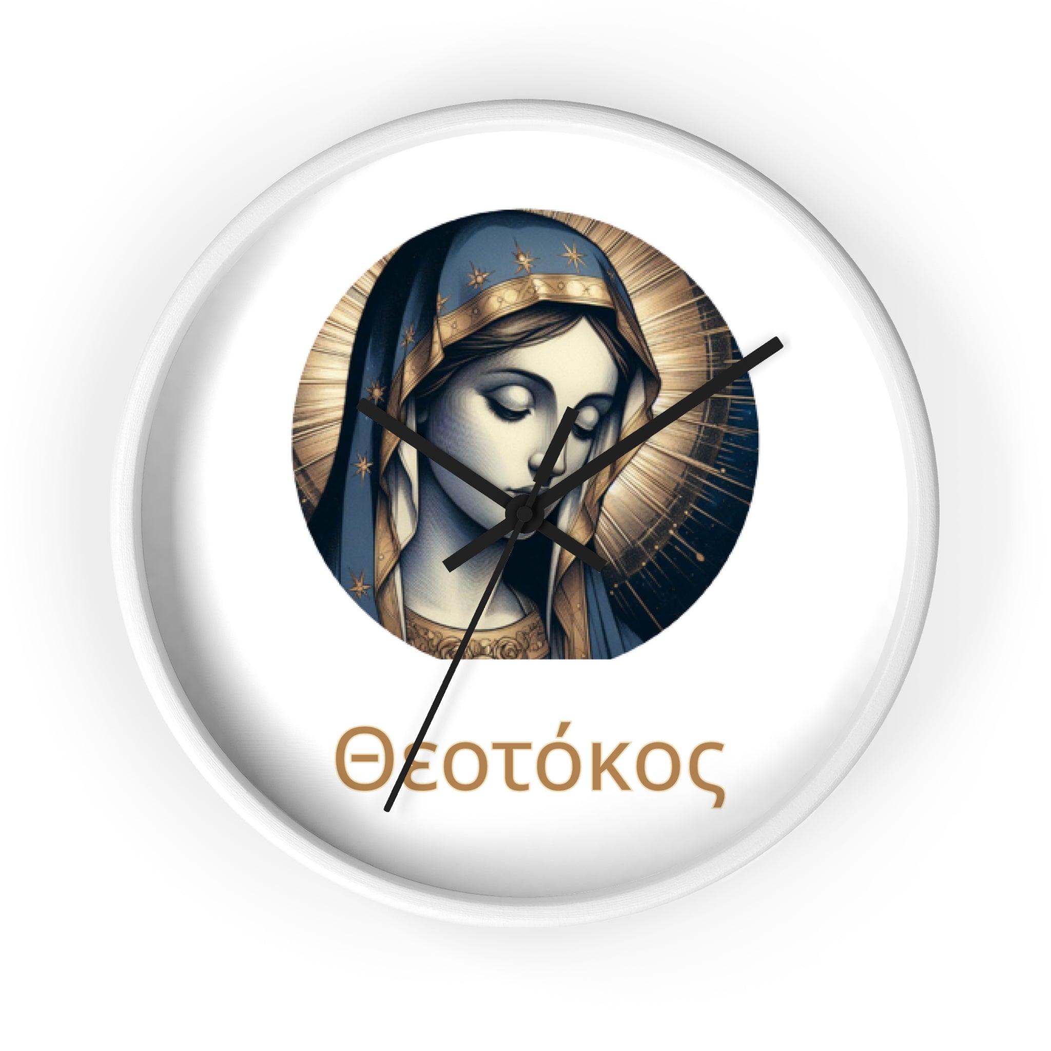 Wall Clock — Theotokos Icon Decorative Clock (Greek Orthodox Religious Decor)