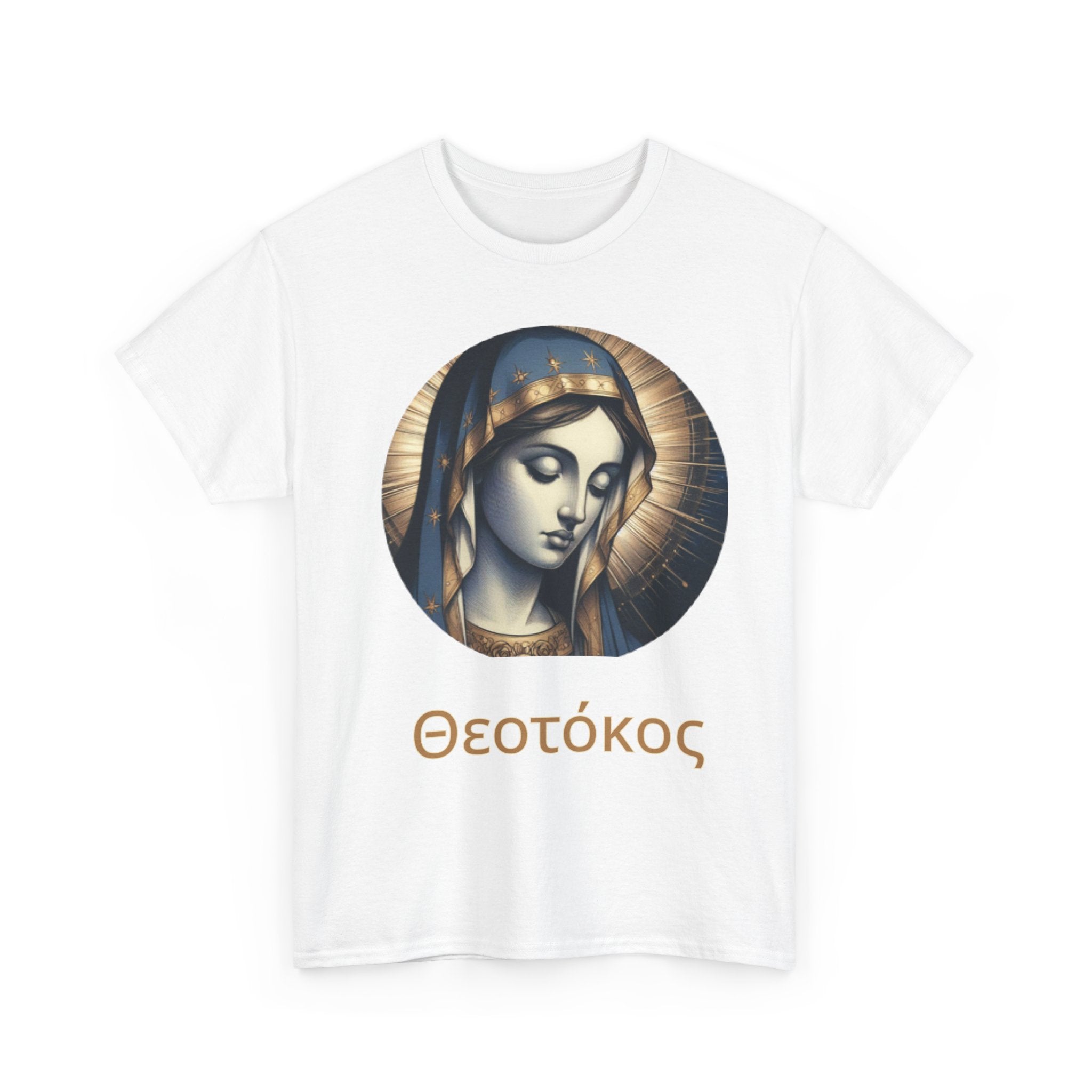 T-Shirt — Greek Theotokos Icon Tee (Virgin Mary) — Religious Faith Apparel