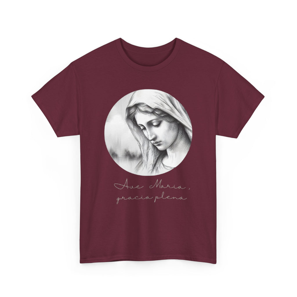 T-Shirt — Vintage Madonna Portrait Tee with 'Ave Maria' Script