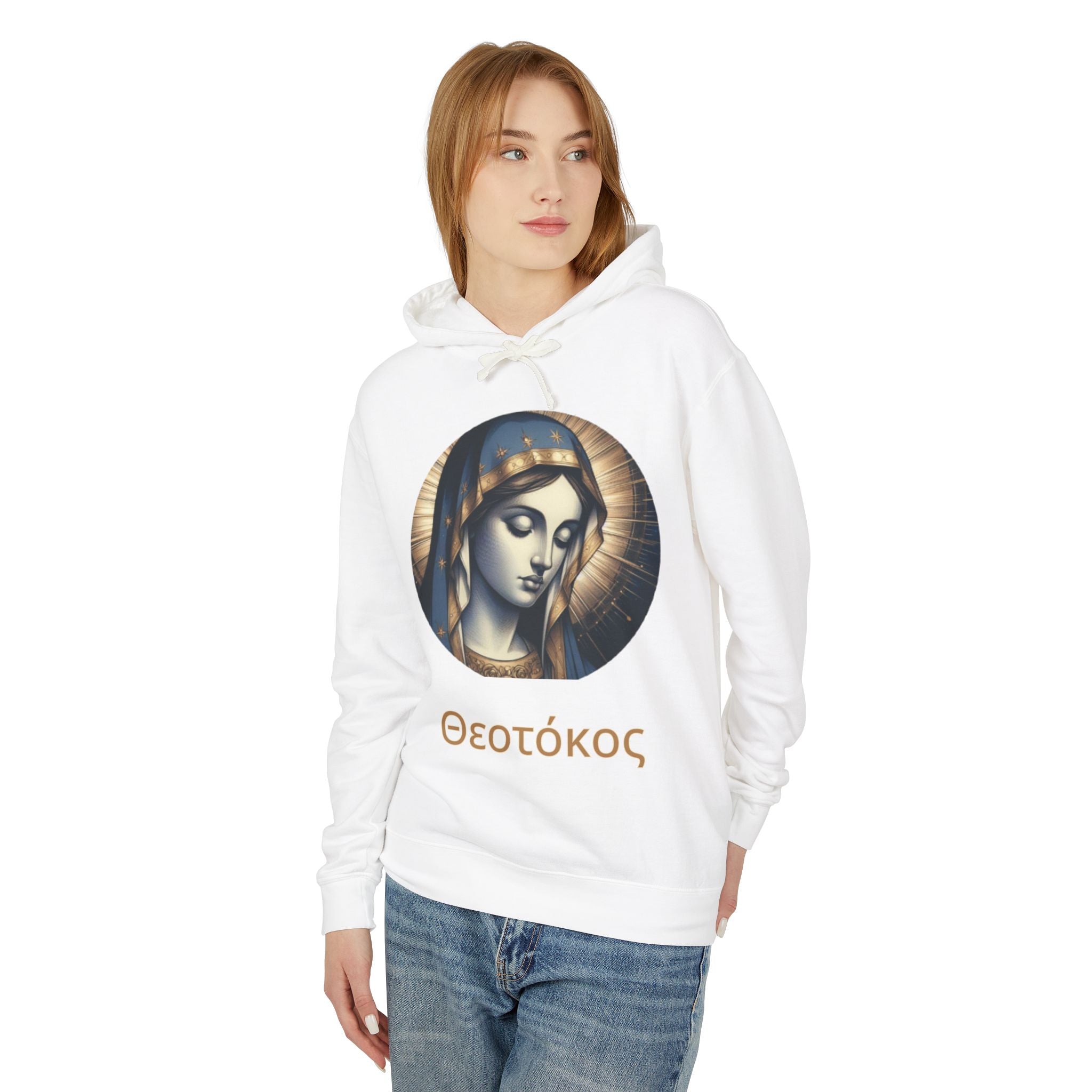 Virgin Mary Icon Hoodie — Θεοτόκος Religious Graphic Sweatshirt