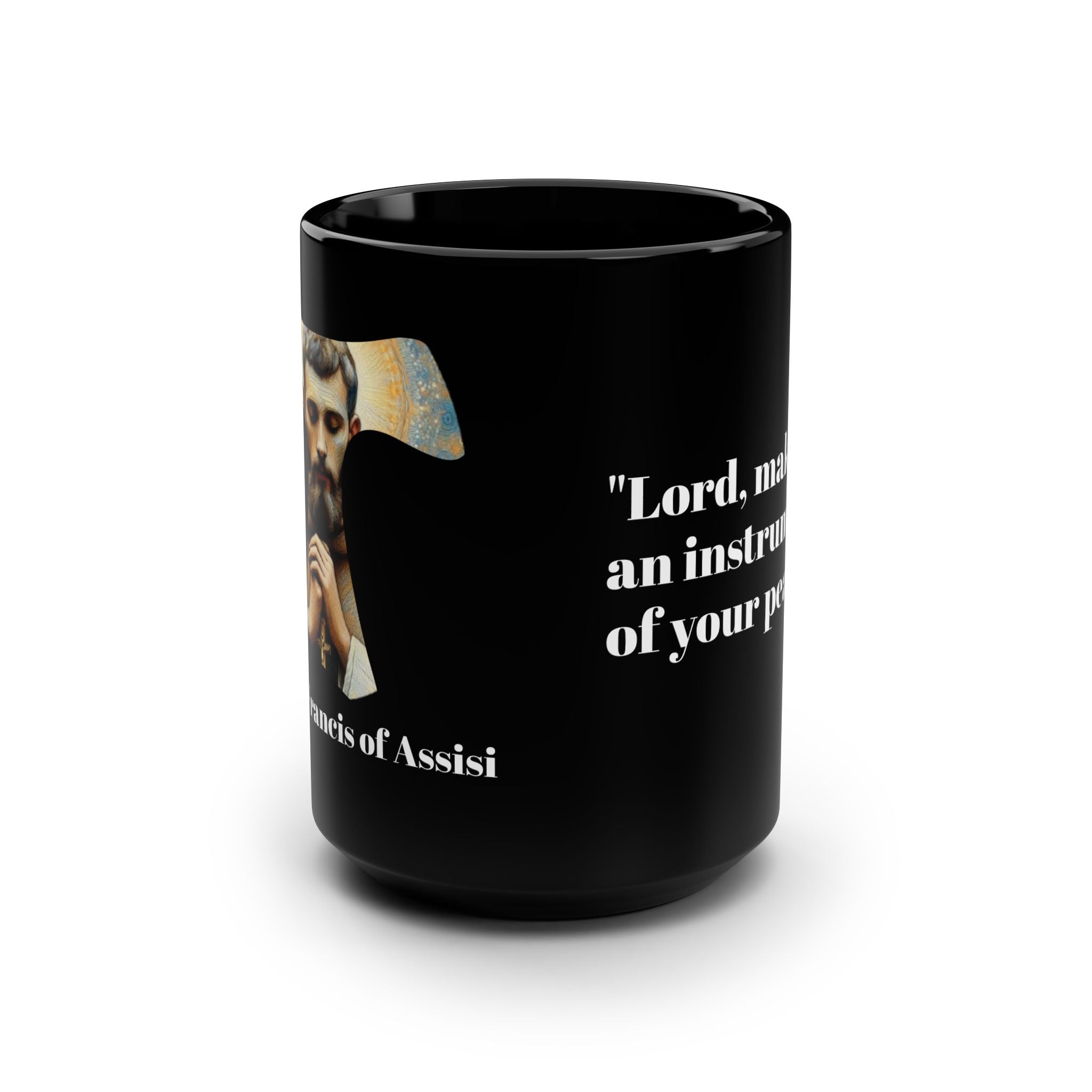 15oz Black Mug — Religious Prayer Cross Illustration Coffee Cup