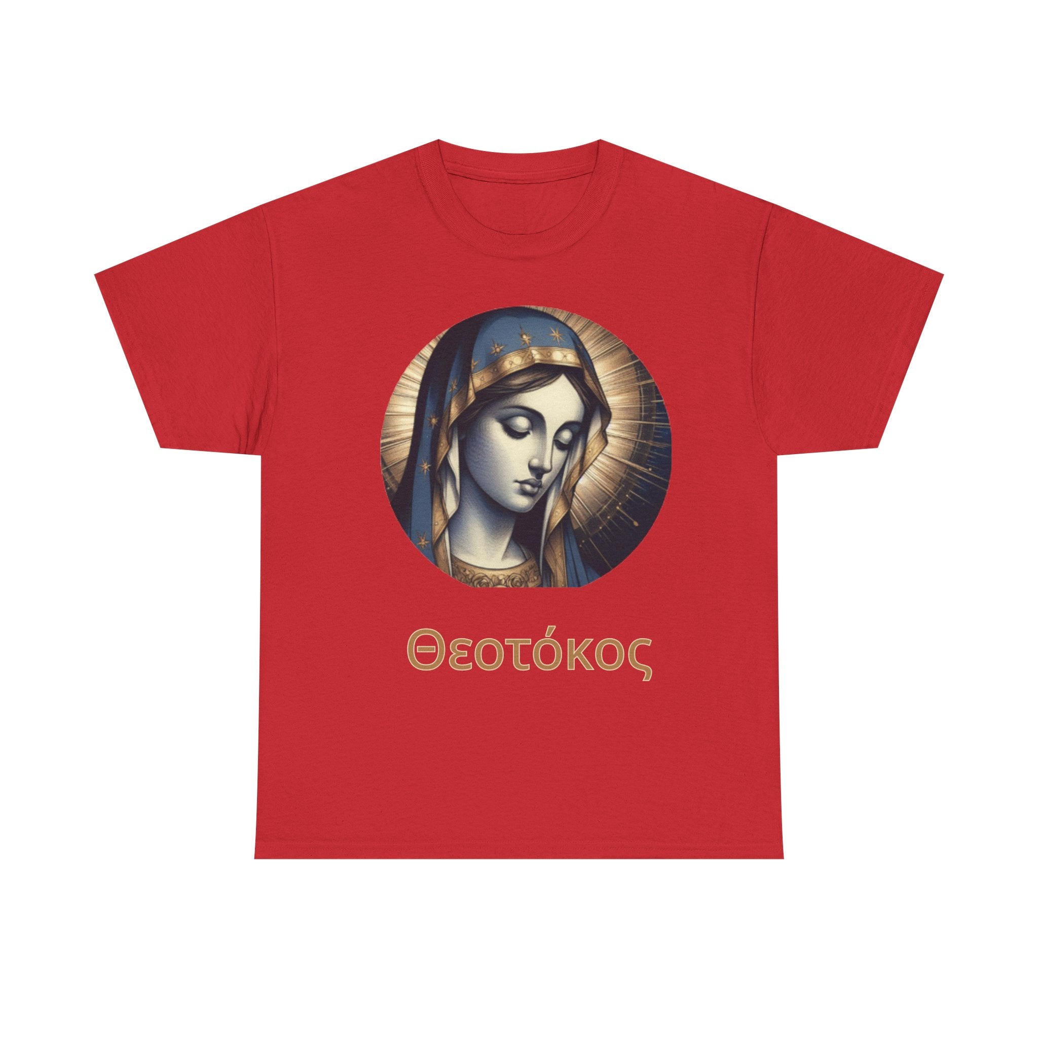 T-Shirt — Greek Theotokos Icon Tee (Virgin Mary) — Religious Faith Apparel