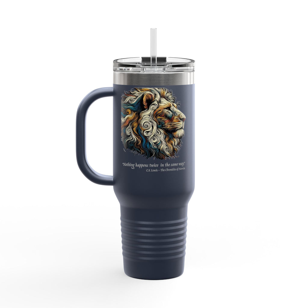 40oz Insulated Travel Mug — Colorful Lion Art with Inspirational Quote