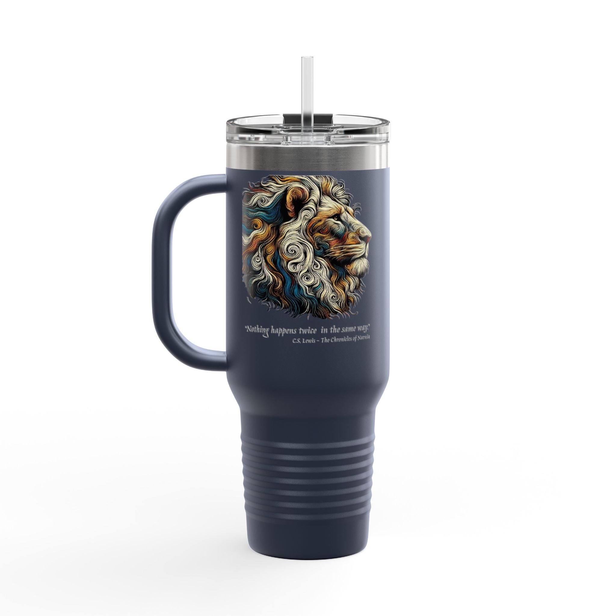 40oz Insulated Travel Mug — Colorful Lion Art with Inspirational Quote