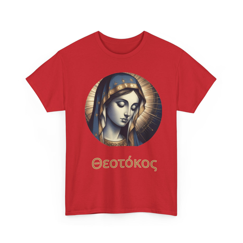 T-Shirt — Greek Theotokos Icon Tee (Virgin Mary) — Religious Faith Apparel