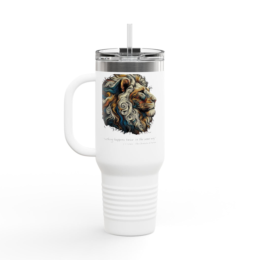 40oz Insulated Travel Mug — Colorful Lion Art with Inspirational Quote