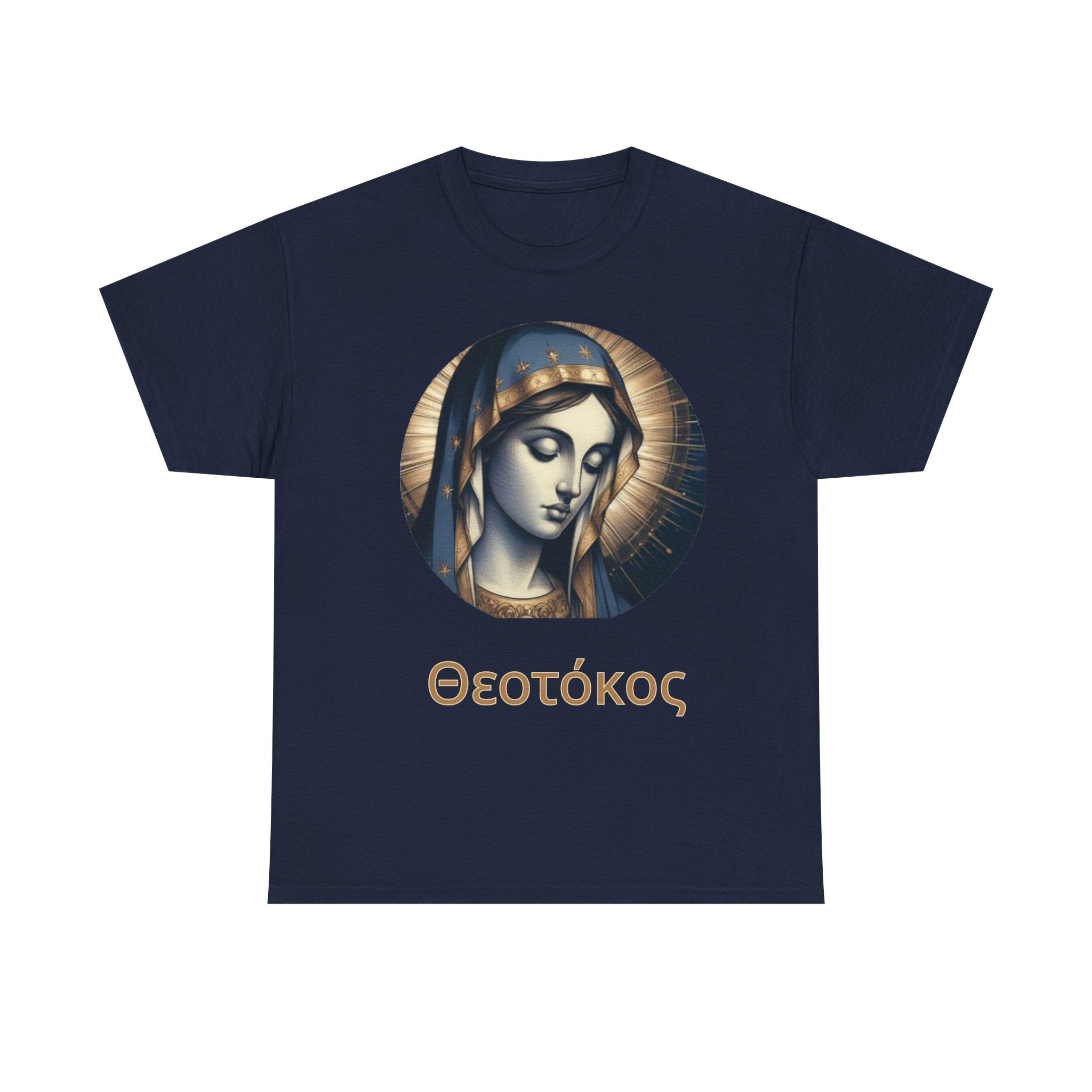 T-Shirt — Greek Theotokos Icon Tee (Virgin Mary) — Religious Faith Apparel