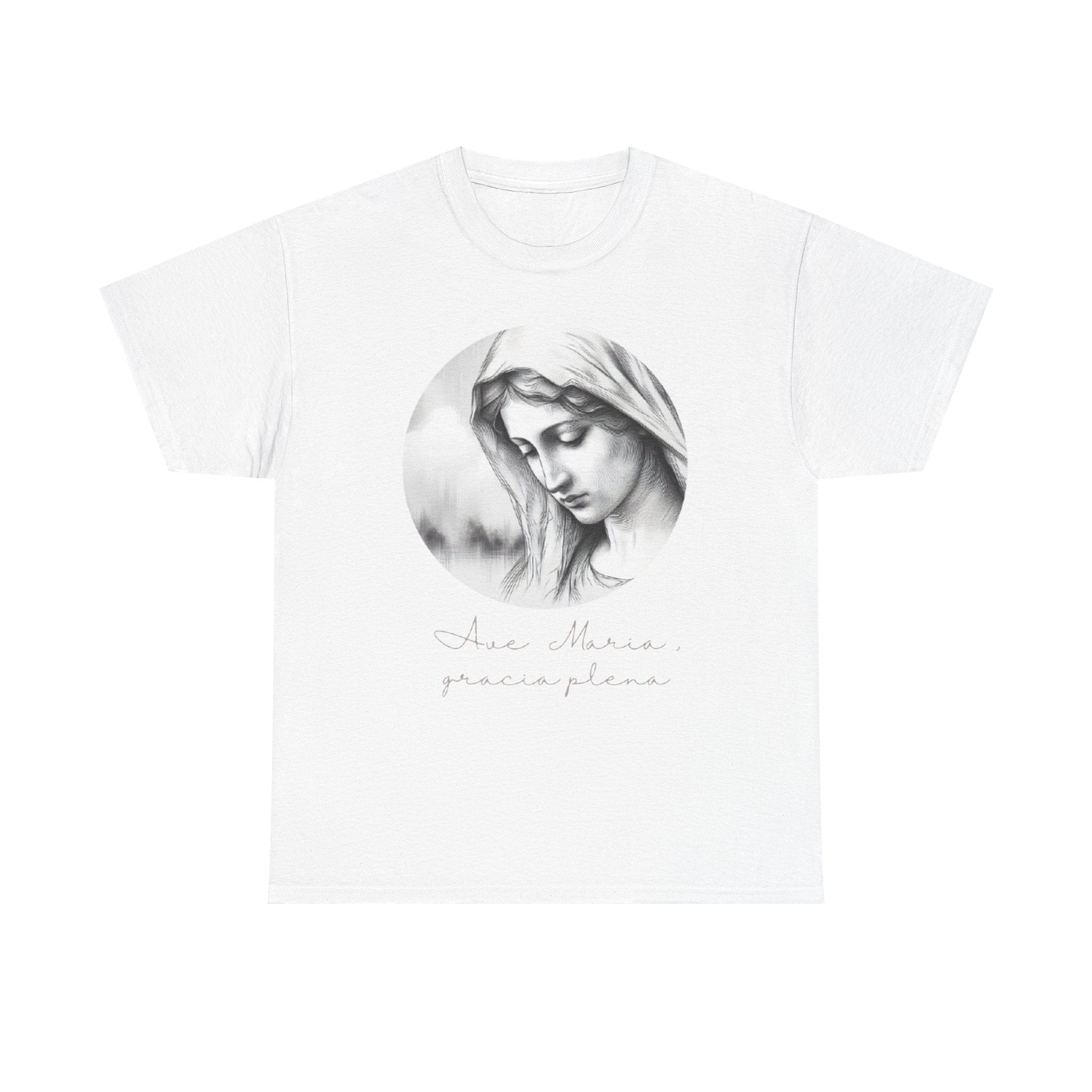 T-Shirt — Vintage Madonna Portrait Tee with 'Ave Maria' Script